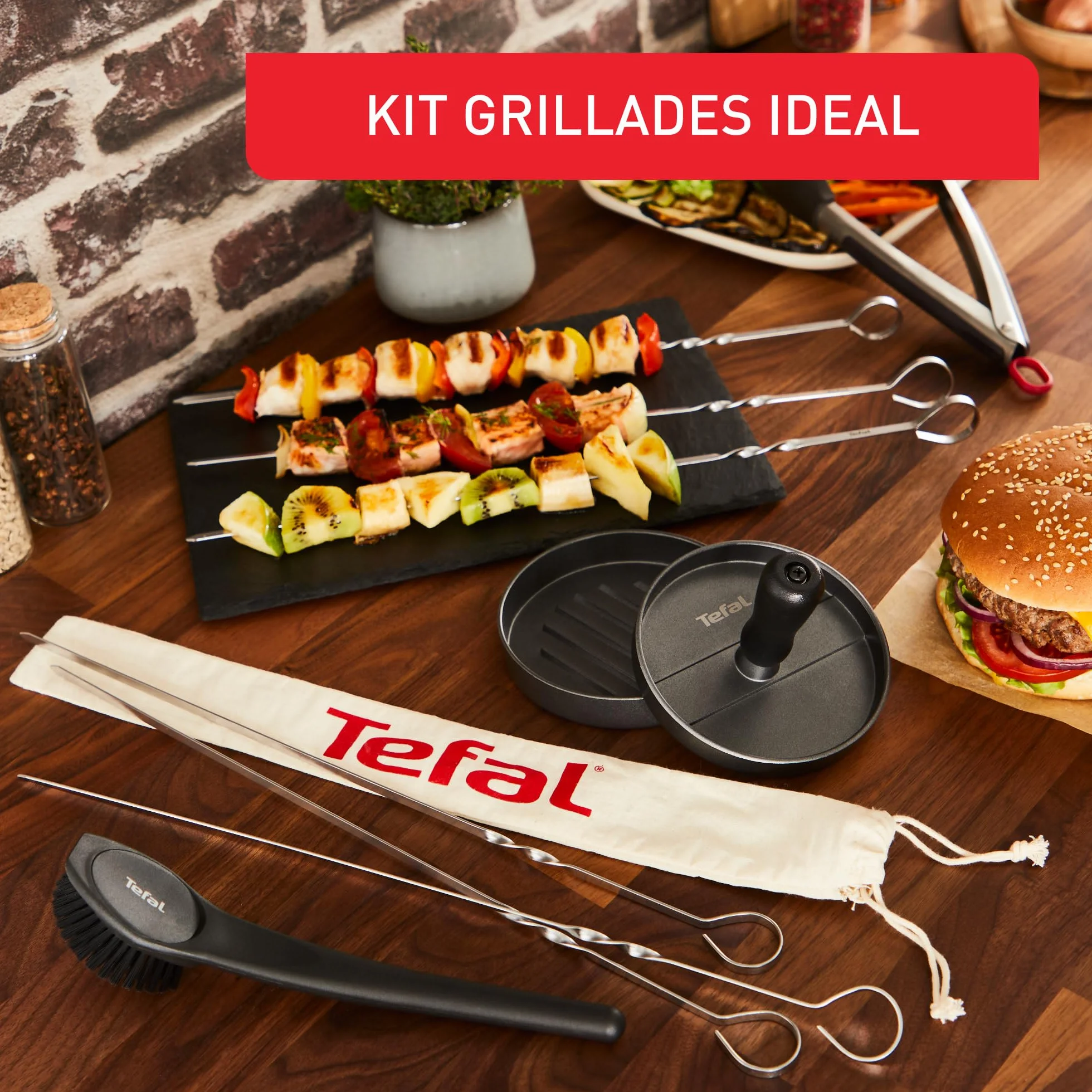 Tefal Brosse de Nettoyage pour Gril – Poils Anti-Rayures, Compatible Revêtements Antiadhésifs, Manche Long, Lave-Vaisselle