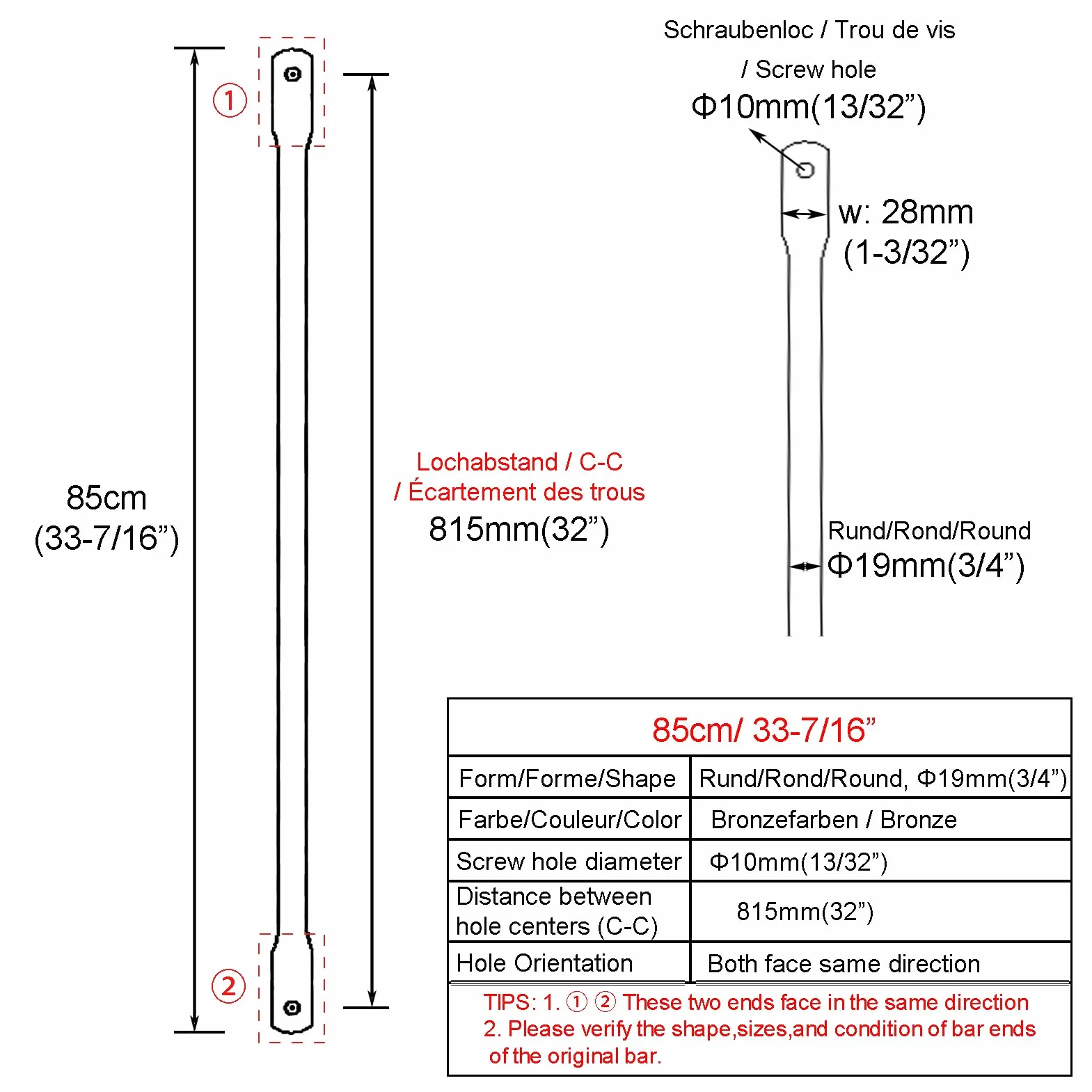 Barres de Suspension pour Balancelles 85 cm 2 Pièces, Barres de Rechange pour Balançoires de Jardin, Bronze, Métal