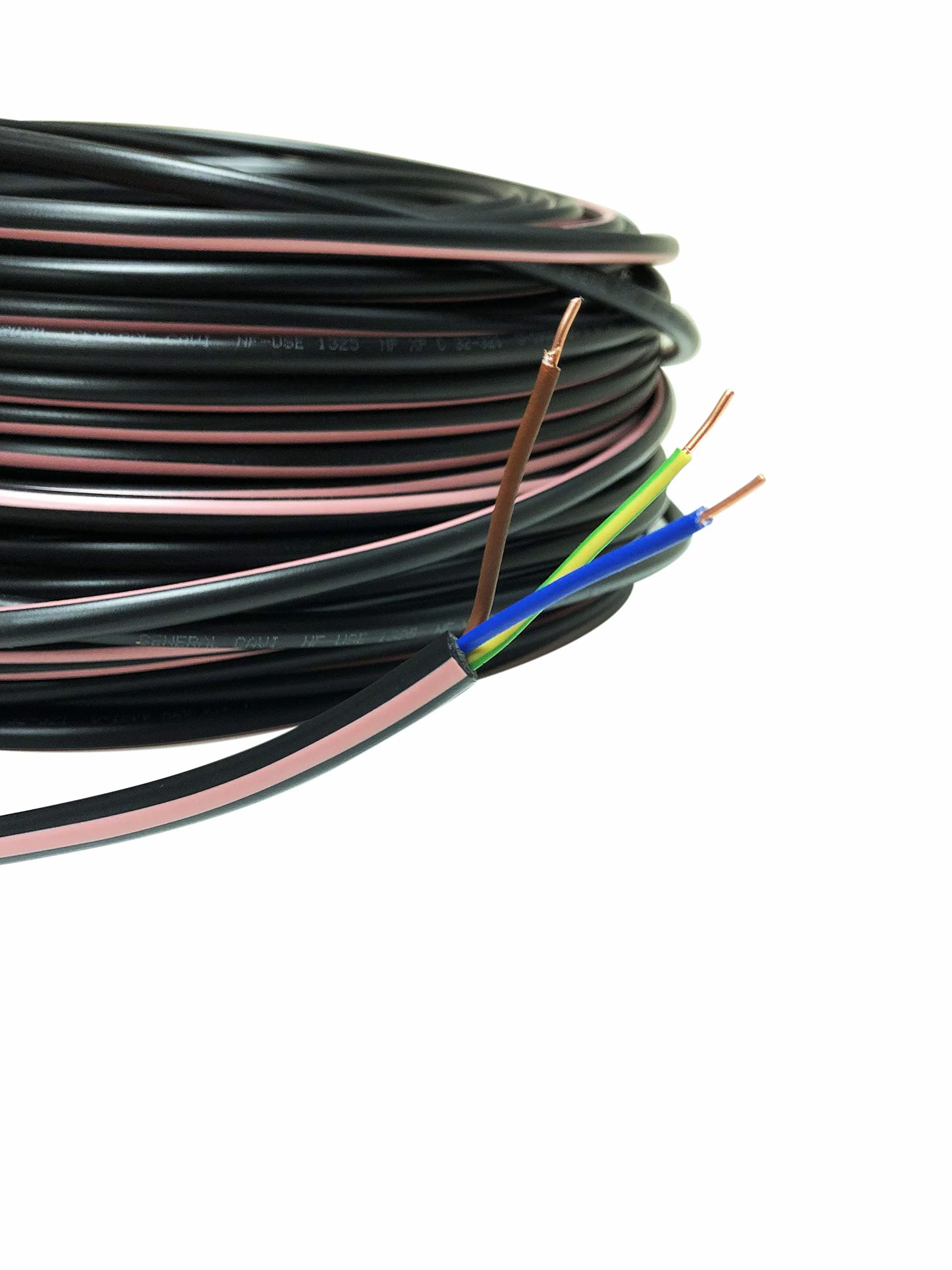 50 m de Câble électrique 3G1.5 / RO2V - utilisation intérieur/extérieur - rouleau/couronne de câble noir - longueur au choix 1m, 5m, 10m, 25m, 30m, 50m, 100m