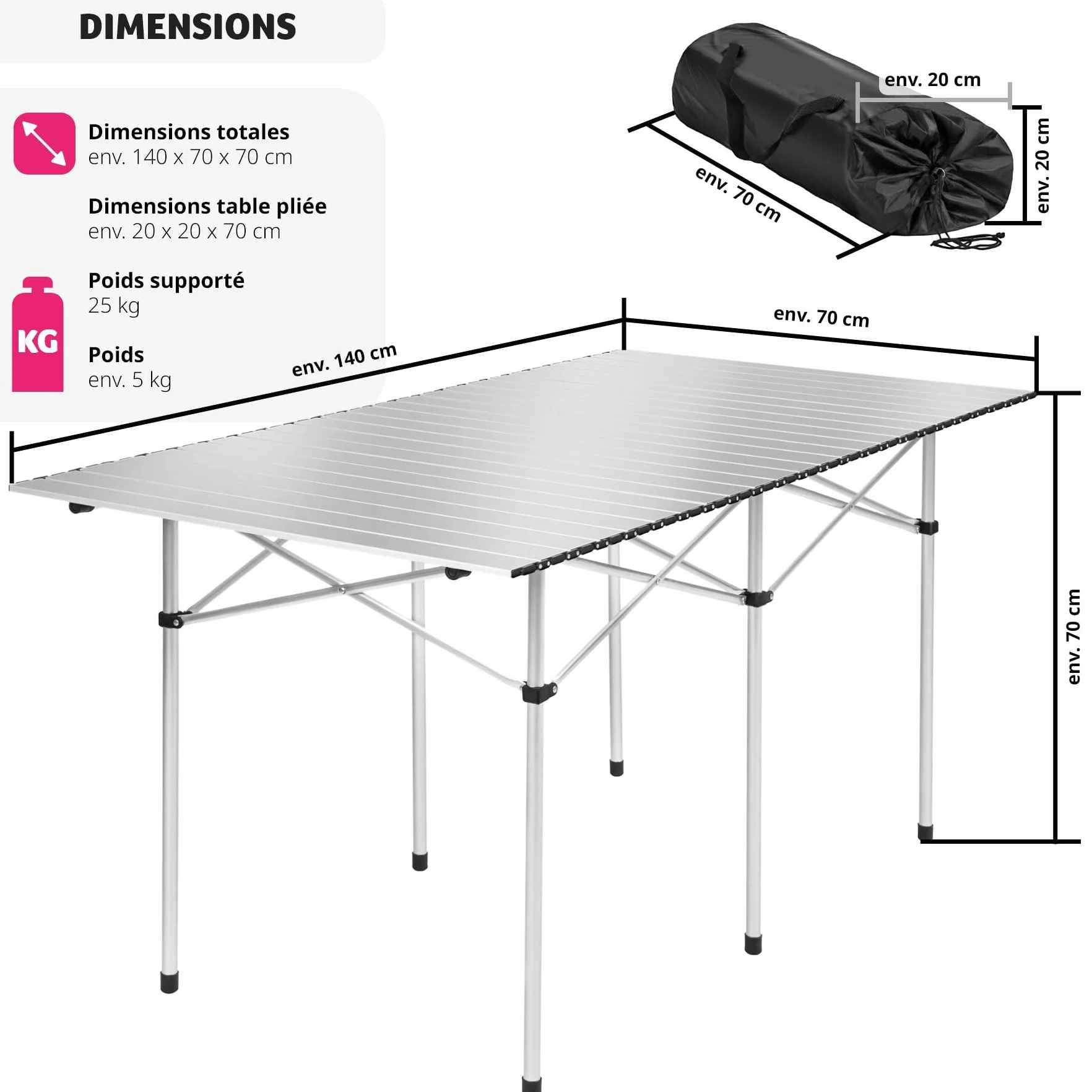 TecTake Table Pliante de Camping Aluminium Jardin BBQ Barbecue Pique-Nique Portable