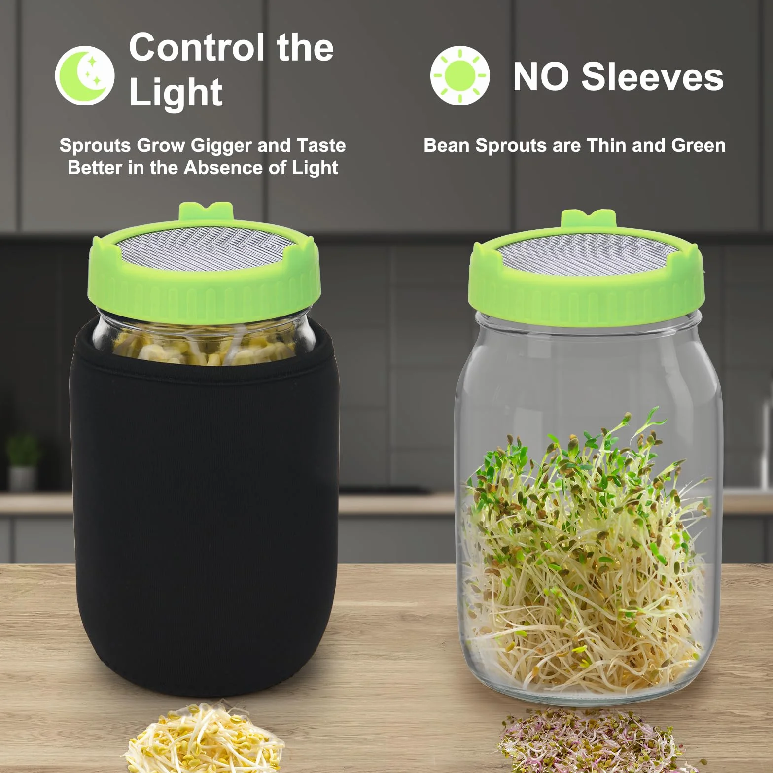 Bocal de Germination 2 x 1000ml Germoir en Verre avec Couvercles Maille Inox, Support, Plateau