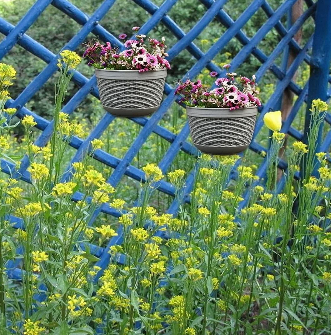 Lot de 2 pots de fleurs muraux semi-circulaires à suspendre en plastique 25 cm café
