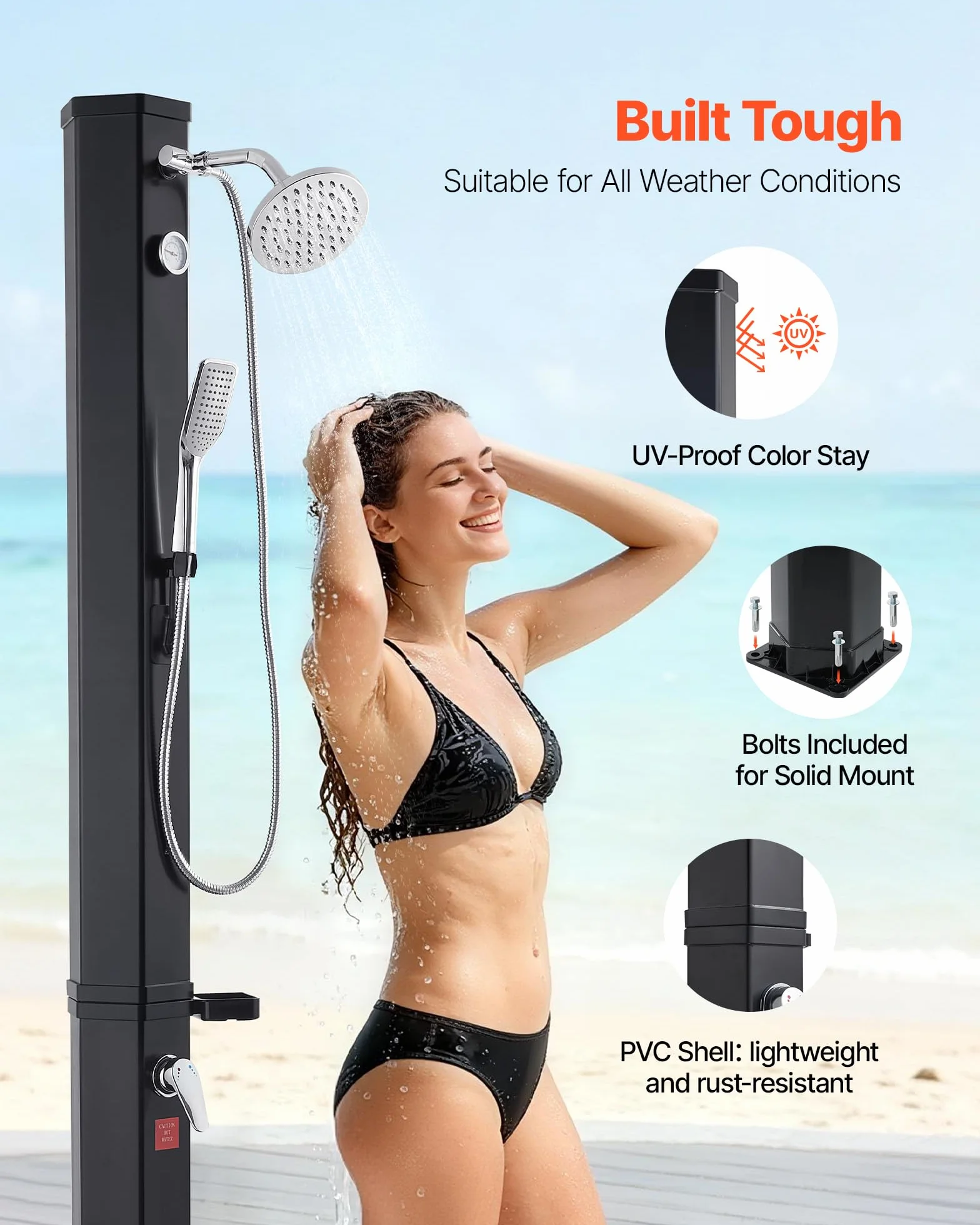 VEVOR Douche Solaire 40 L Extérieure Autoportante avec Robinet de Lavage des Pieds, Noir