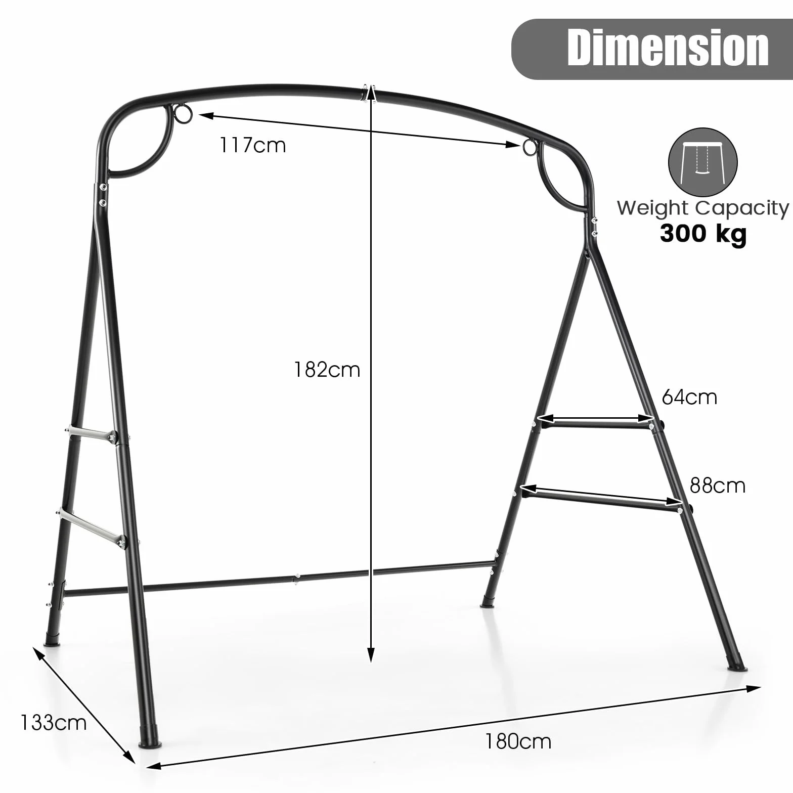KOMFOTTEU Support de Balançoire en Métal 180 x 133 x 182 cm, Cadre pour Balancelle en Forme de A, Modèle I