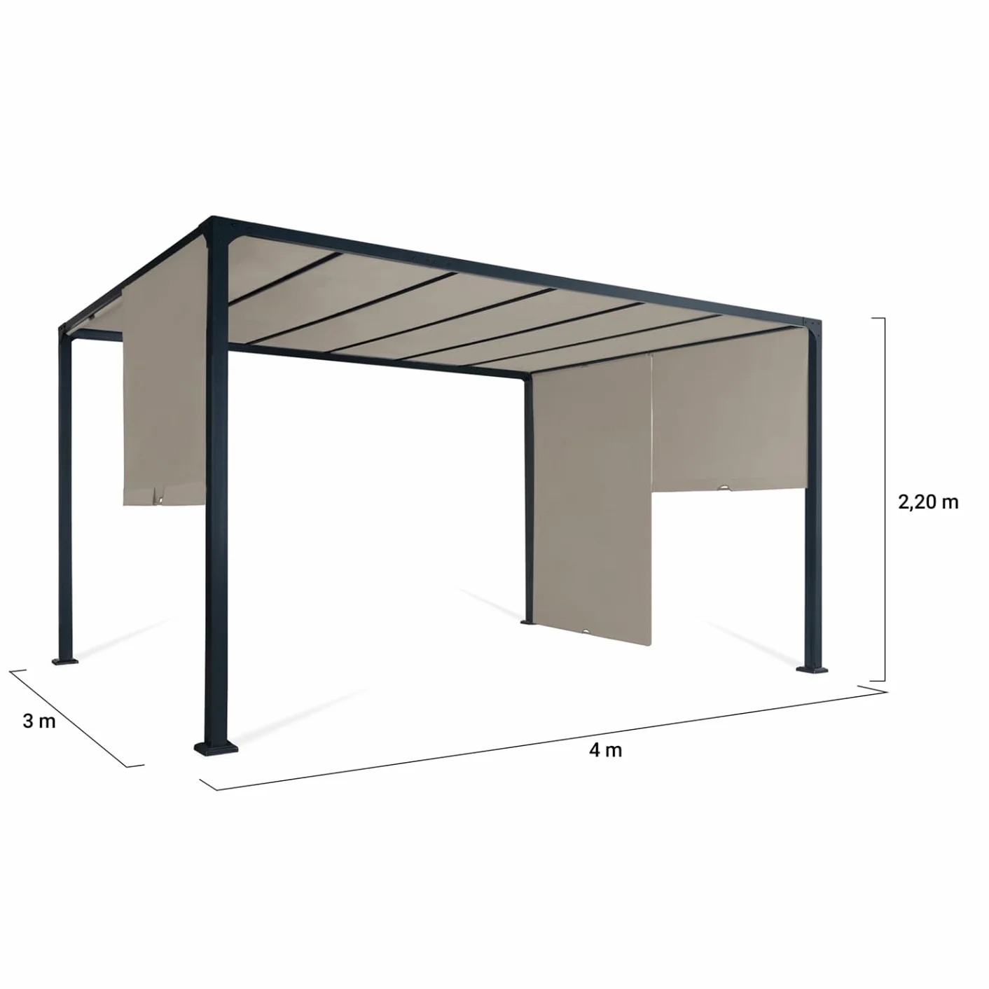 Pergola coulissante 2 pans 3x4 M belvédère Jardin Toile Taupe
