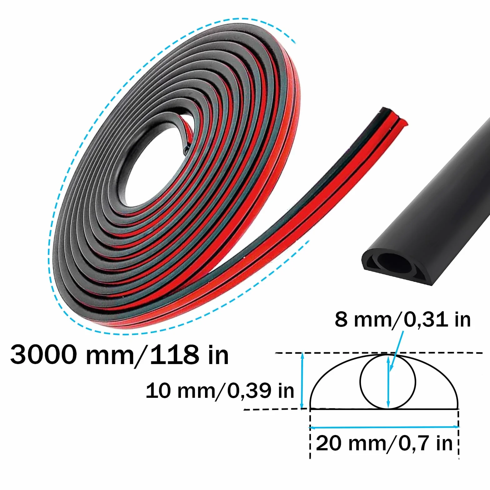 Goulotte Passe Cable Sol, Goulotte Autocollante 20 mm (L) x 10 mm (H) x 3 Mètres de Longueur, Protege Canal De CâBle, pour Câbles électriques Domestiques, Protection de Câble, Cache-Câble, Noir