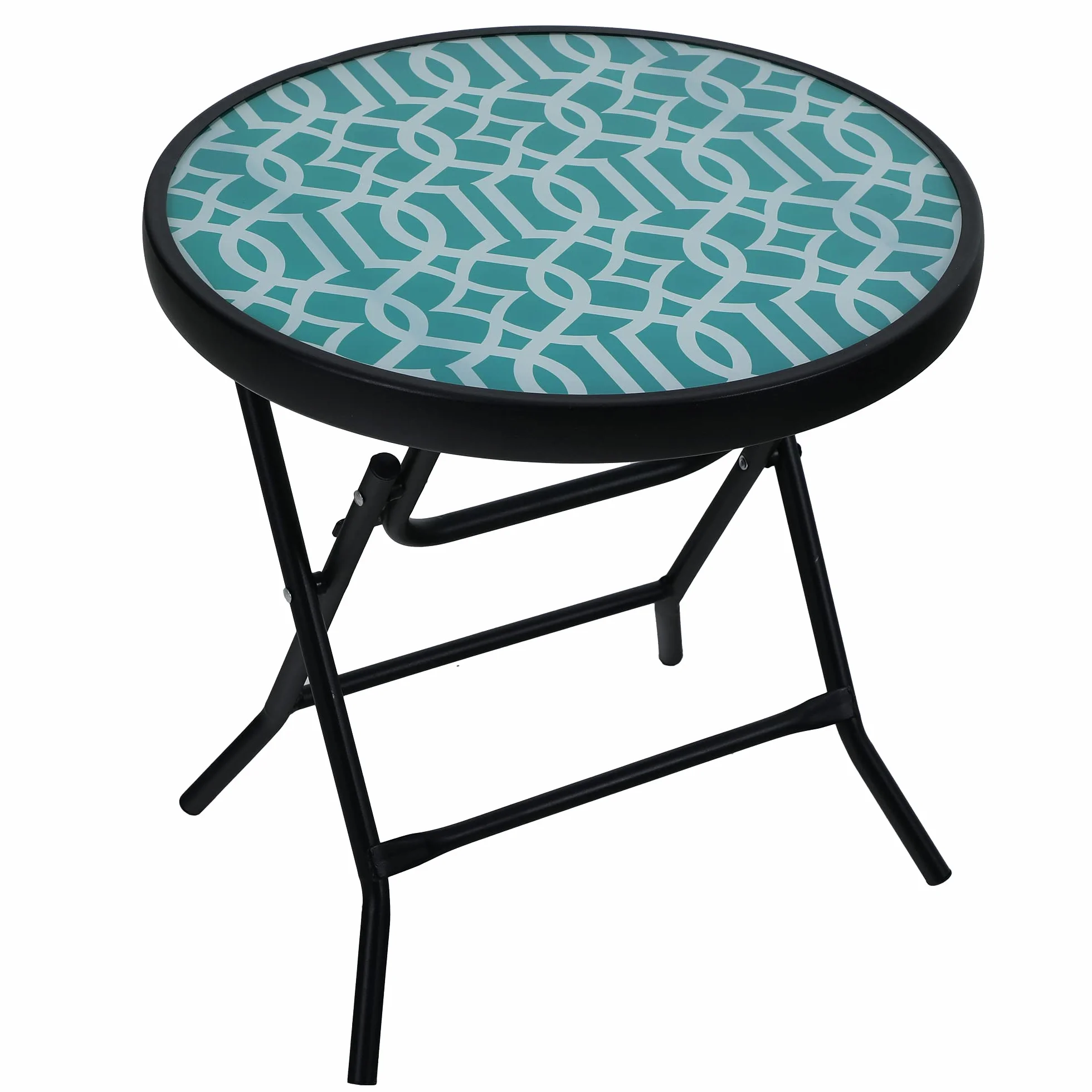 PHI VILLA Table d'appoint Ronde Pliable Verre Métal Petite Table de Balcon résistante aux intempéries