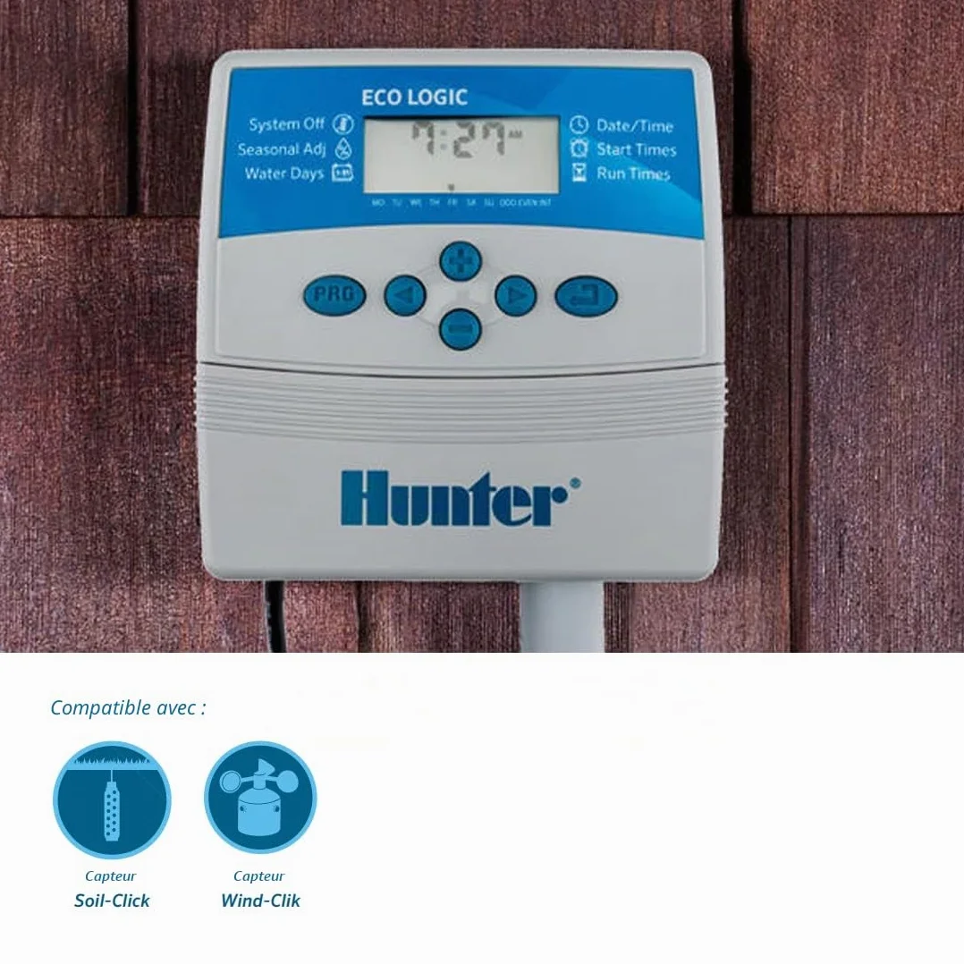 Hunter ELC-401I-E Programmateur d'arrosage électrique Eco Logic 4 Stations Intérieur 24V