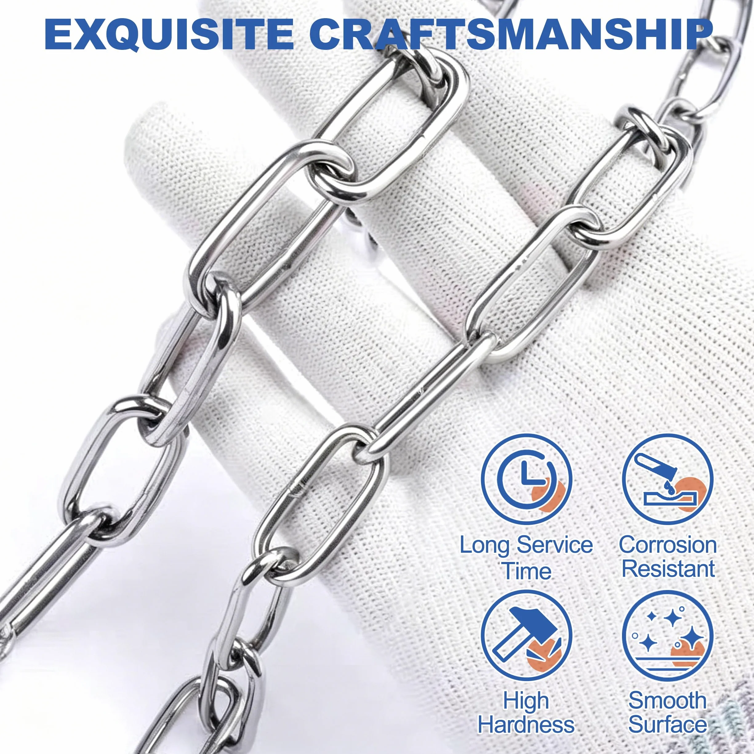 Chaine Acier Inoxydable 304, 1.5M Φ3mm Chaîne résistante à la corrosion et à la rouille, Chainette Metal avec Maillons Soudés, maillons longs pour Clôture Antivol Chaine Chien Hamac