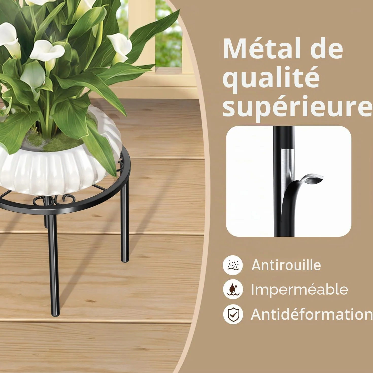 Ensemble de 2 supports pour plantes 20 cm en métal - Support pour fleurs