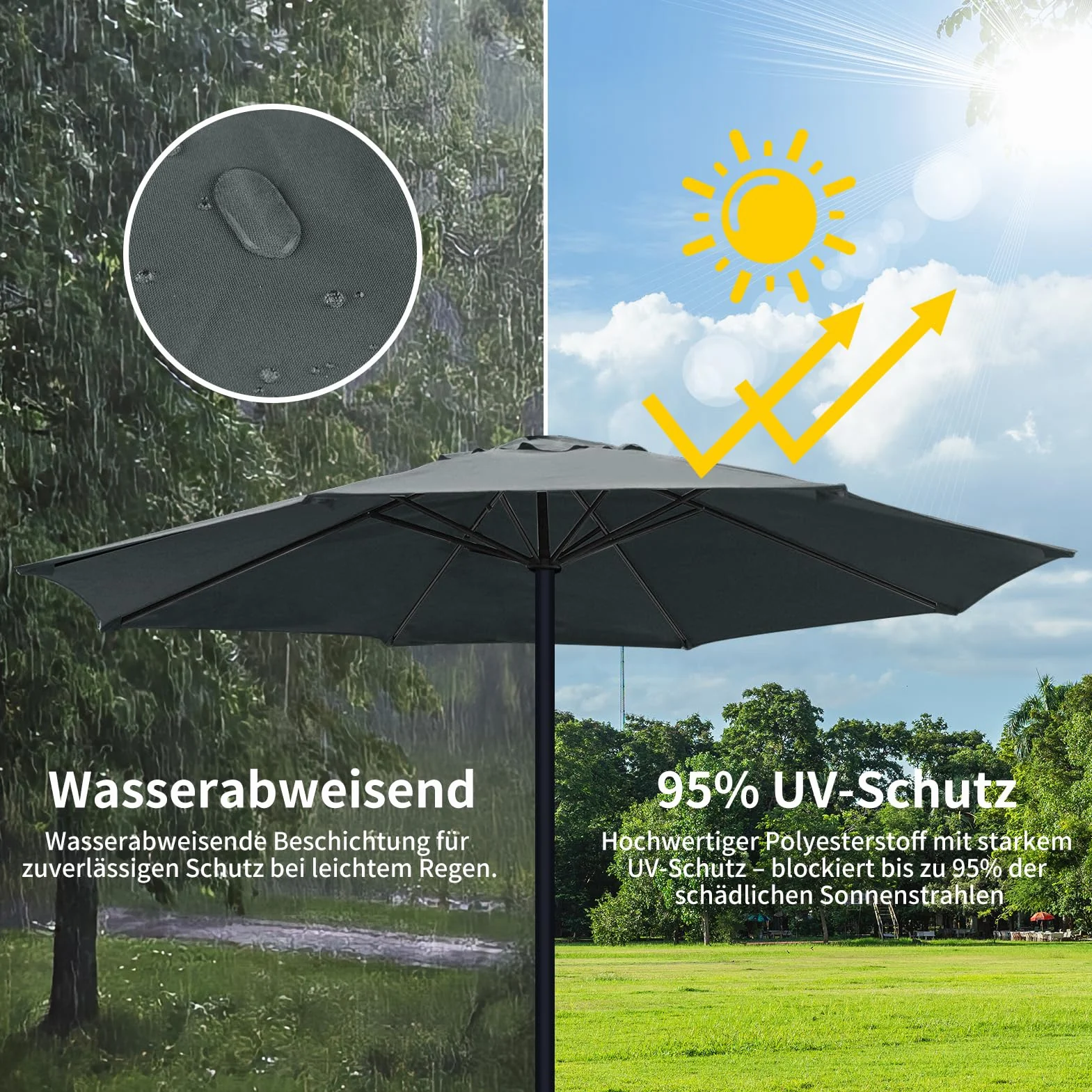 Housse de rechange parasol terrasse 2,5 m 6 baleines gris