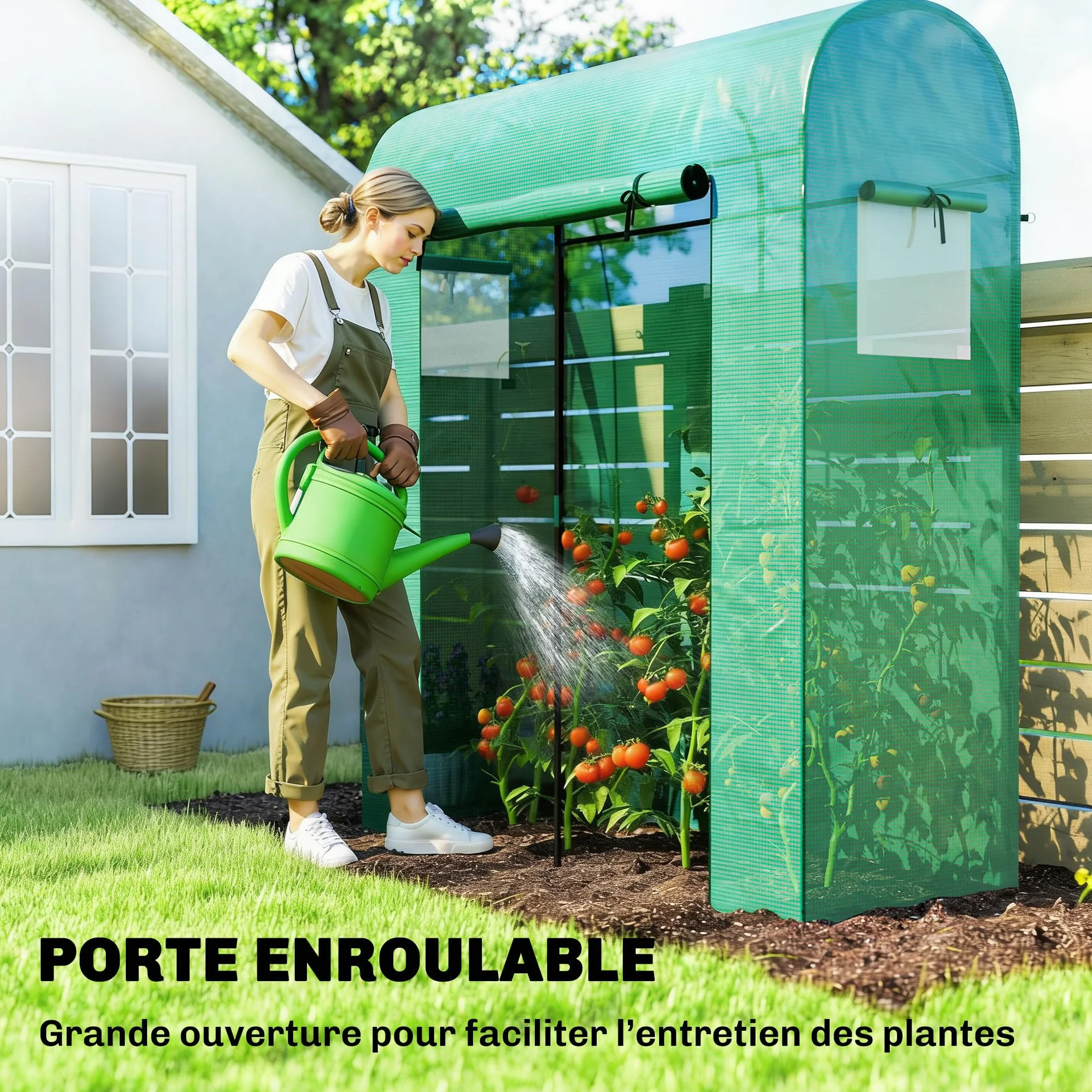 Outsunny Serre de Jardin, Petite Serre de Balcon en Bâche PE et Châssis Acier, Porte Roulante, Fenêtres en Maille, 170 x 68 x 200 cm, Vert