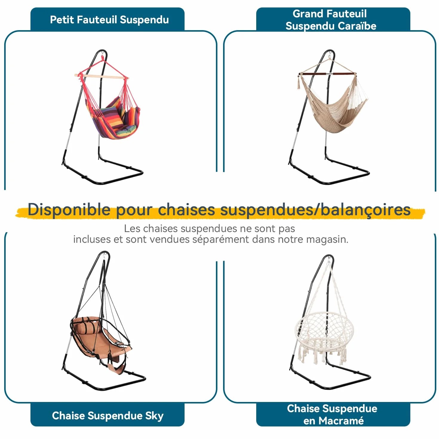 Support de chaise hamac robuste, hauteur réglable 200-230 cm, 150 kg, acier massif