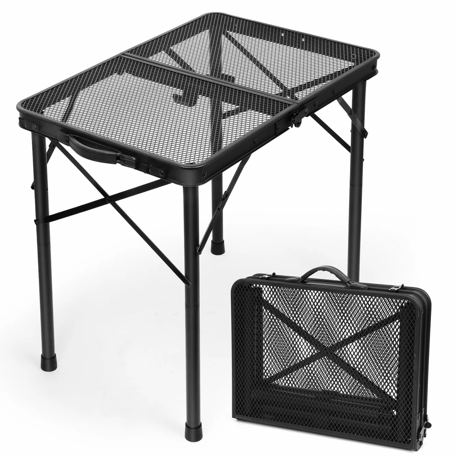 EASTSTORM Table de Camping Pliante 60×40cm, 2 Réglages de Hauteur, Grille Métallique pour Intérieur/Extérieur