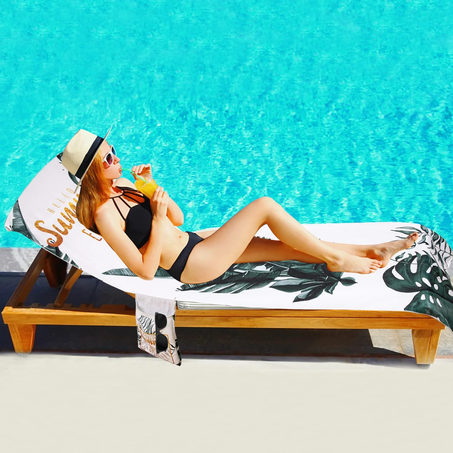 Serviette de Plage en Microfibre pour Bain de Soleil, Housse Chaise Longue Séchage Rapide