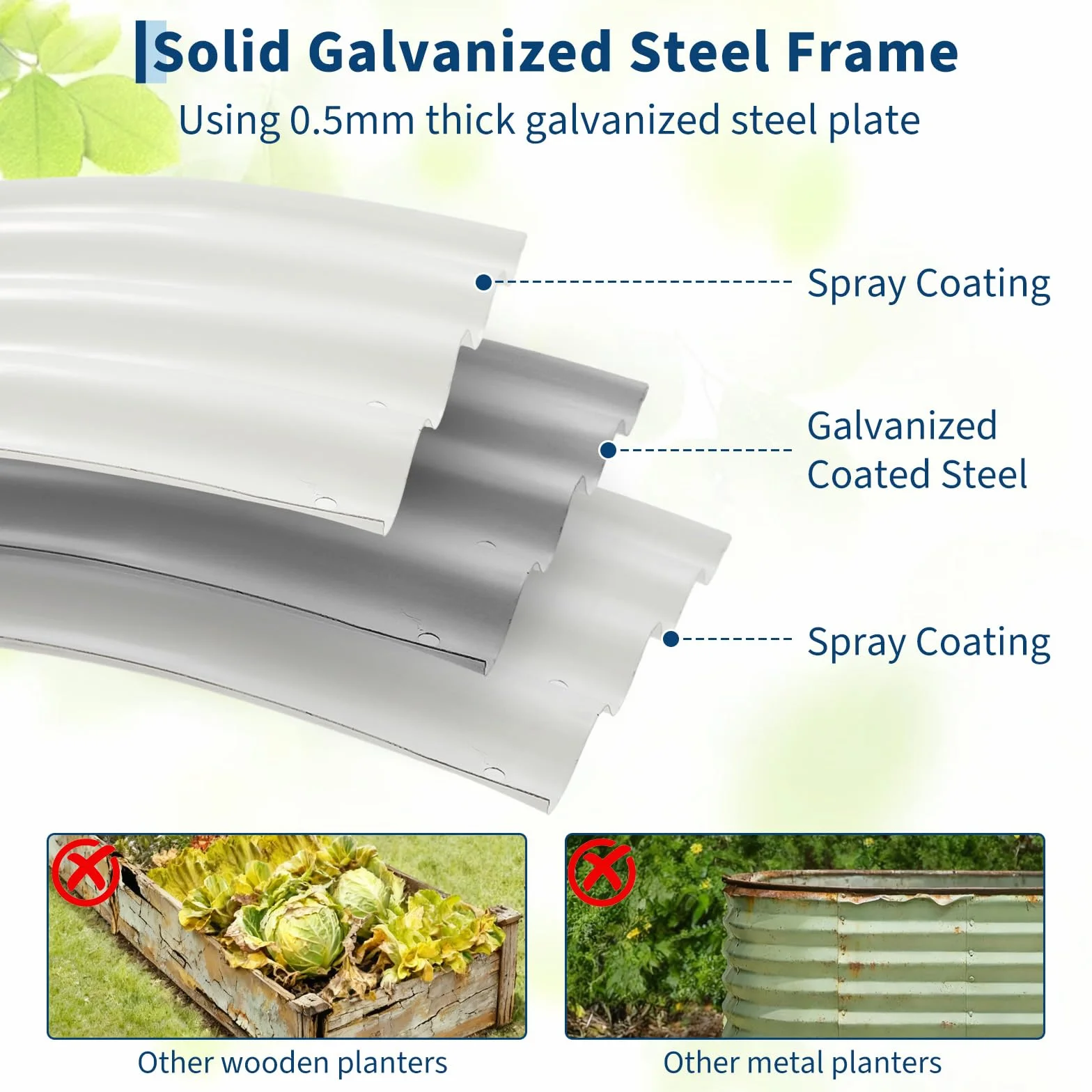 Jardinière surélevée Ovale Acier galvanisé 4x2x1 pi Base Ouverte Résistant à la Corrosion Blanc