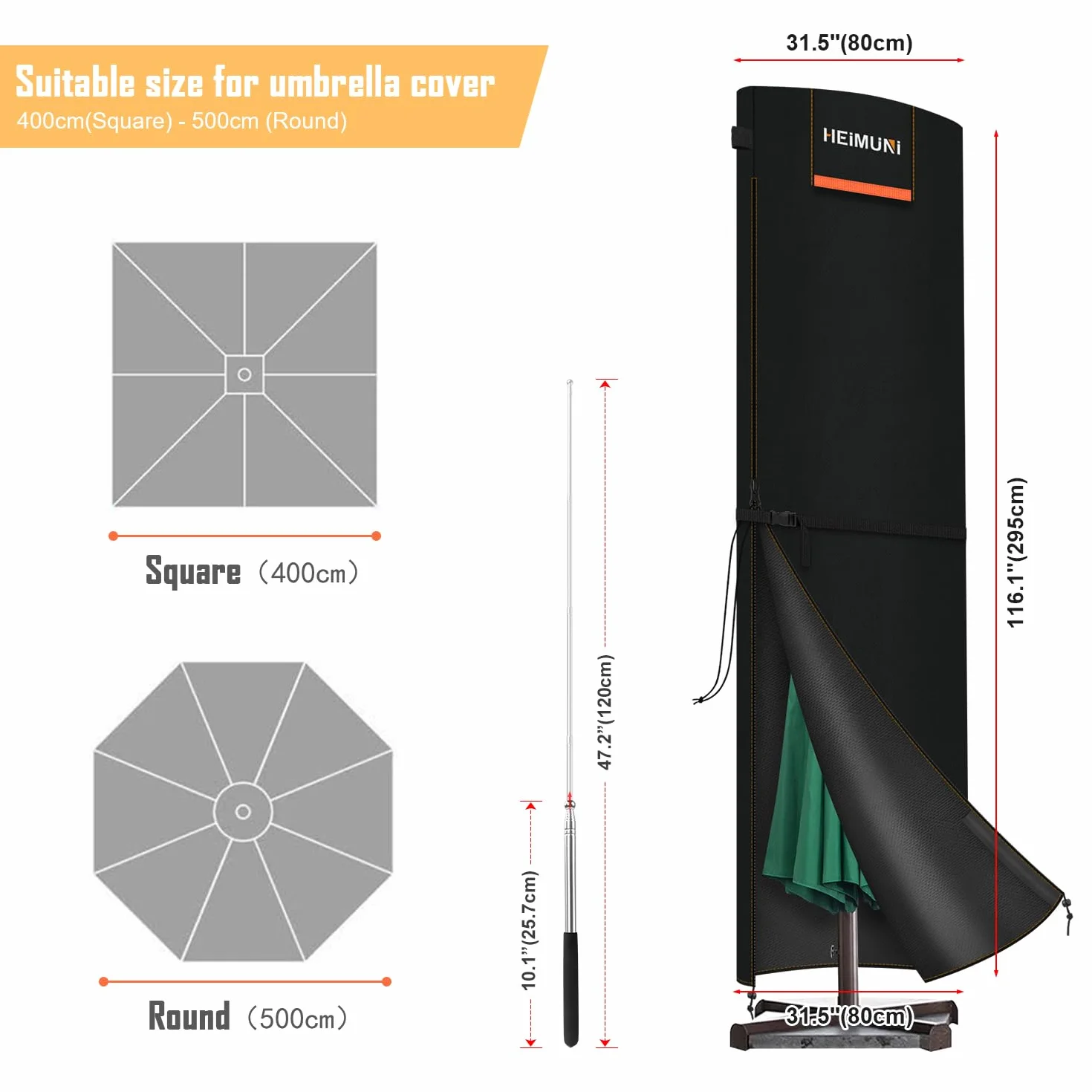 Housse Parasol Déporté Imperméable Anti-UV 3m 4m 5m 295x80x80cm