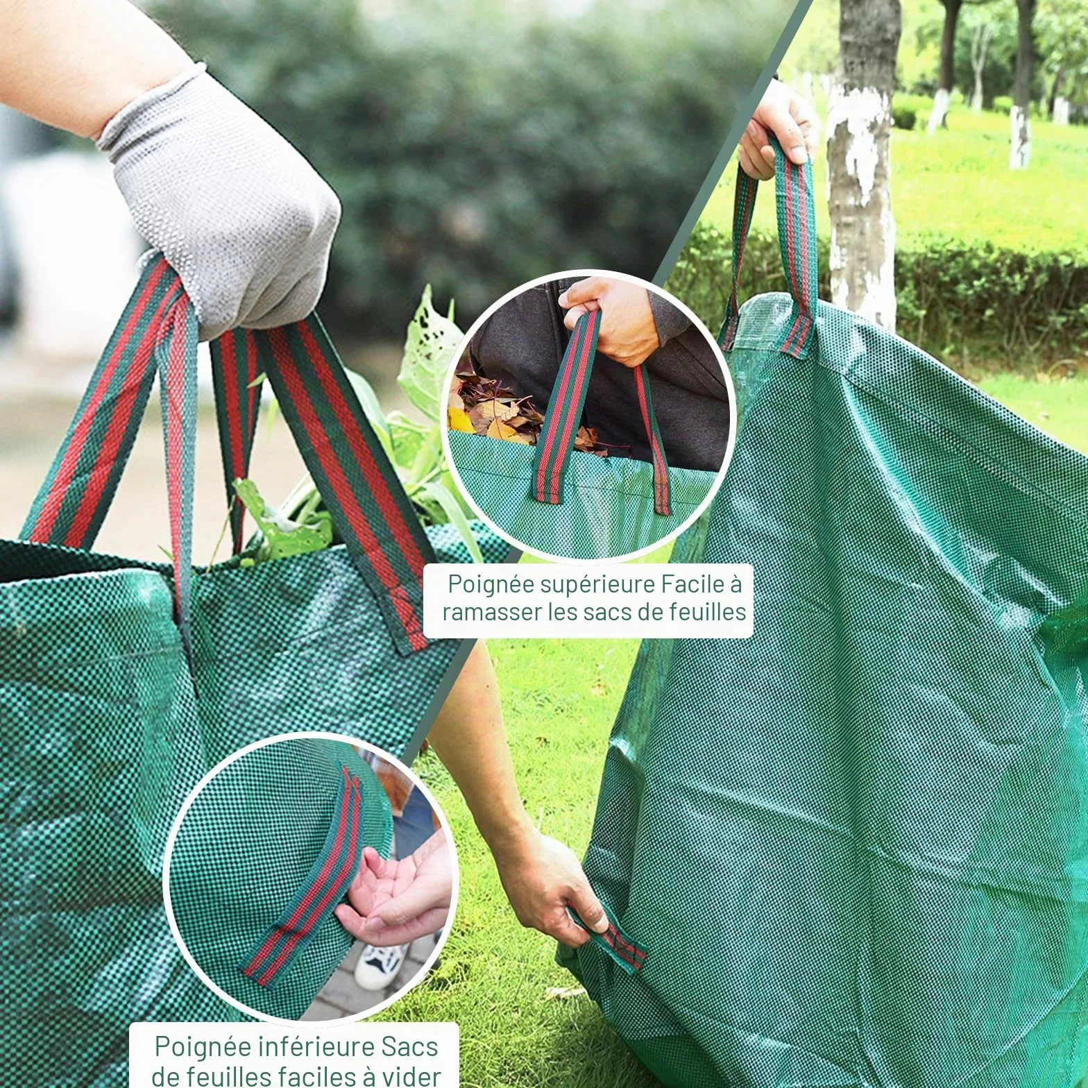 Sac de déchets de jardin réutilisable résistant avec poignée pour recyclage camping débris végétaux