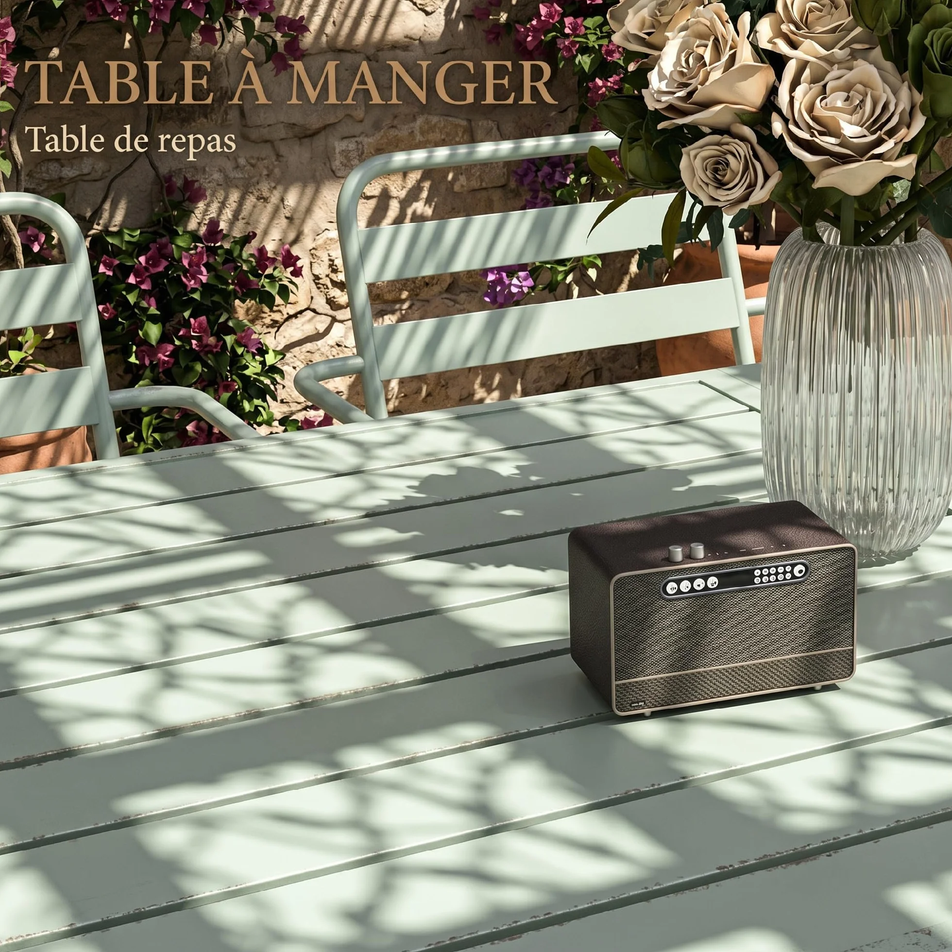 Outsunny Salon de Jardin 7 pièces Table et Chaises empilables Acier Vert Clair