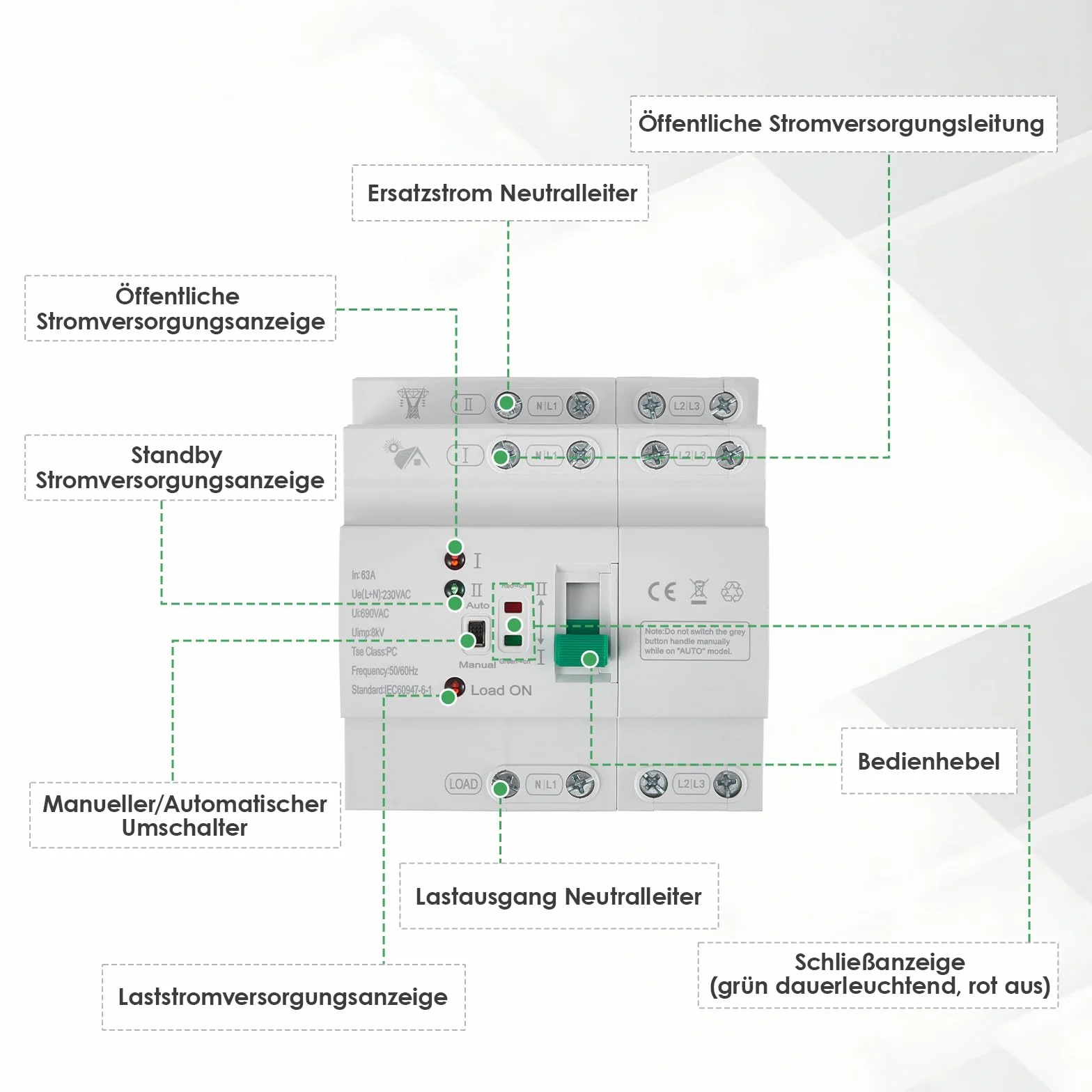 Inverseur de Source Automatique 63A 4P pour Rail DIN, ATS Mini 400V avec Commutation Rapide <50ms pour Générateur de Secours dans Armoire Électrique - Inverseur de Source Monophasé 63a