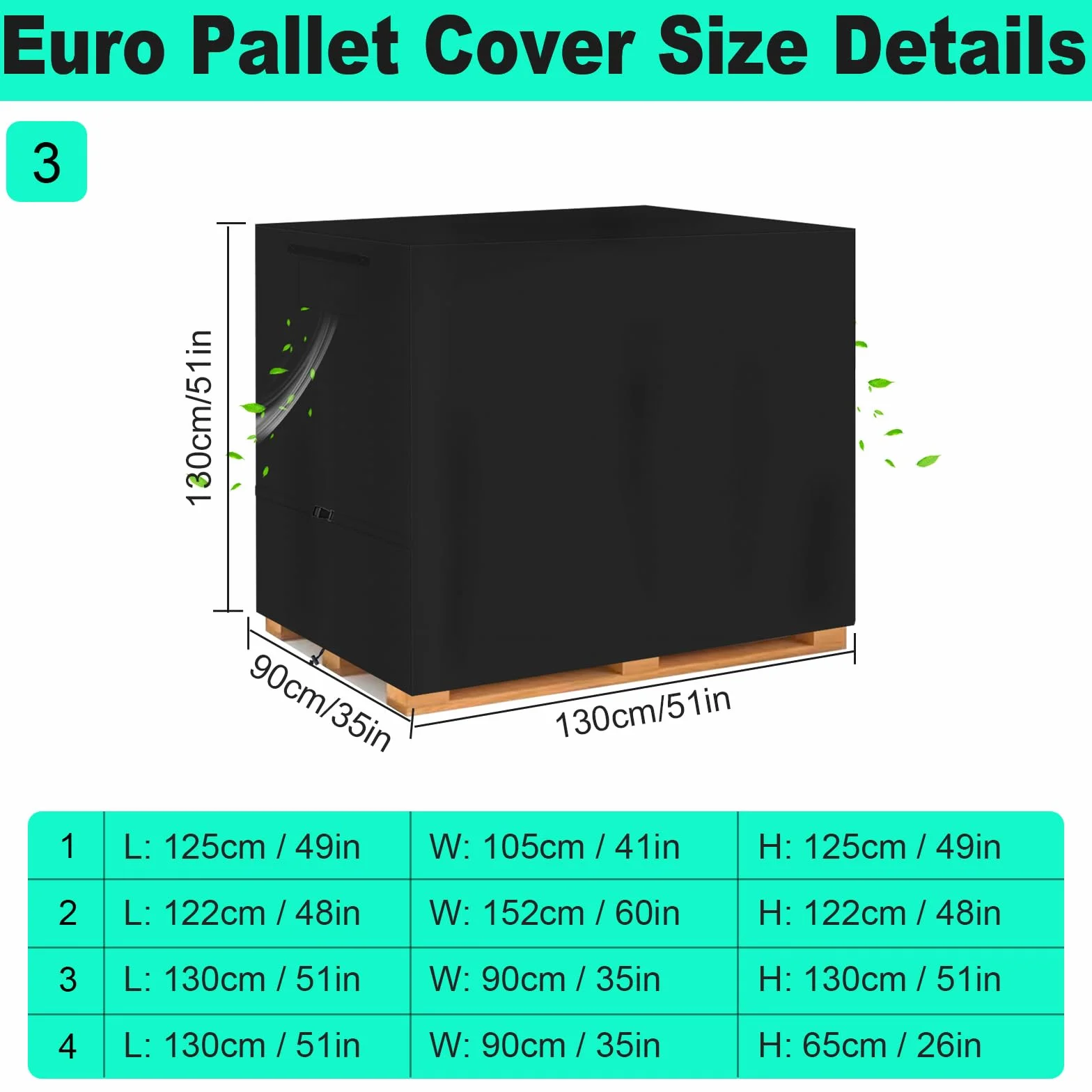 Housse de Palette Euro imperméable Oxford 600D résistante à la déchirure 130x90x130cm
