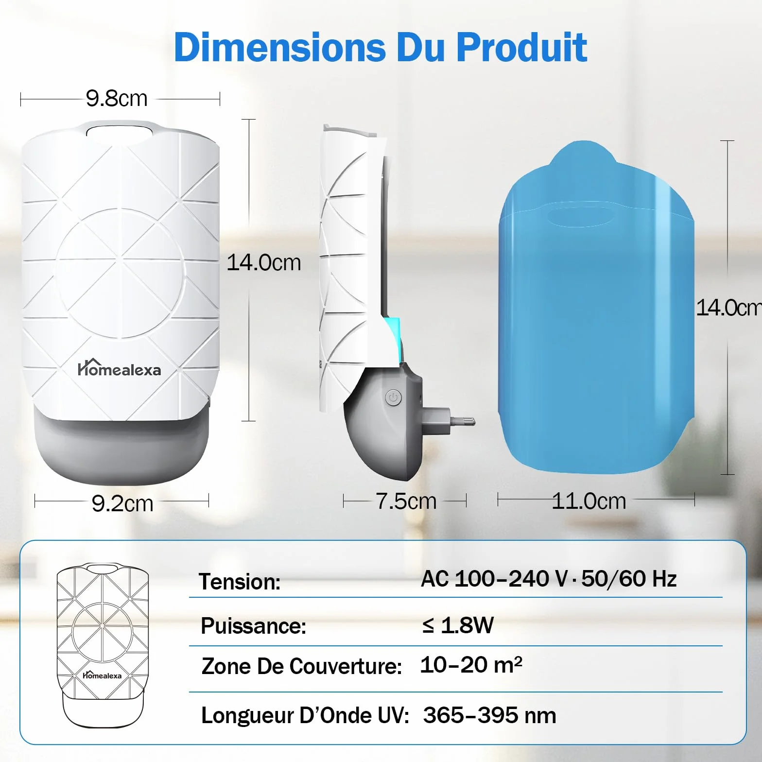 Homealexa Piège à Moucherons Intérieur LED UV Électrique, Anti Moucherons, Prise Rotative 180°, avec 6 Cartes Adhésives
