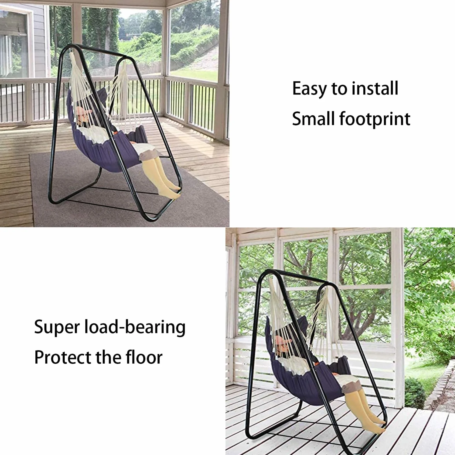 Support de Chaise de hamac Noir 220 LB Construction en Forme de A pour Intérieur Extérieur