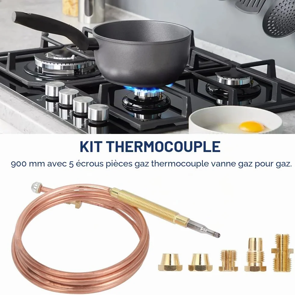 Kit Thermocouple à Gaz Universel 90cm M6x0.75 Métal Filetage pour Chauffage