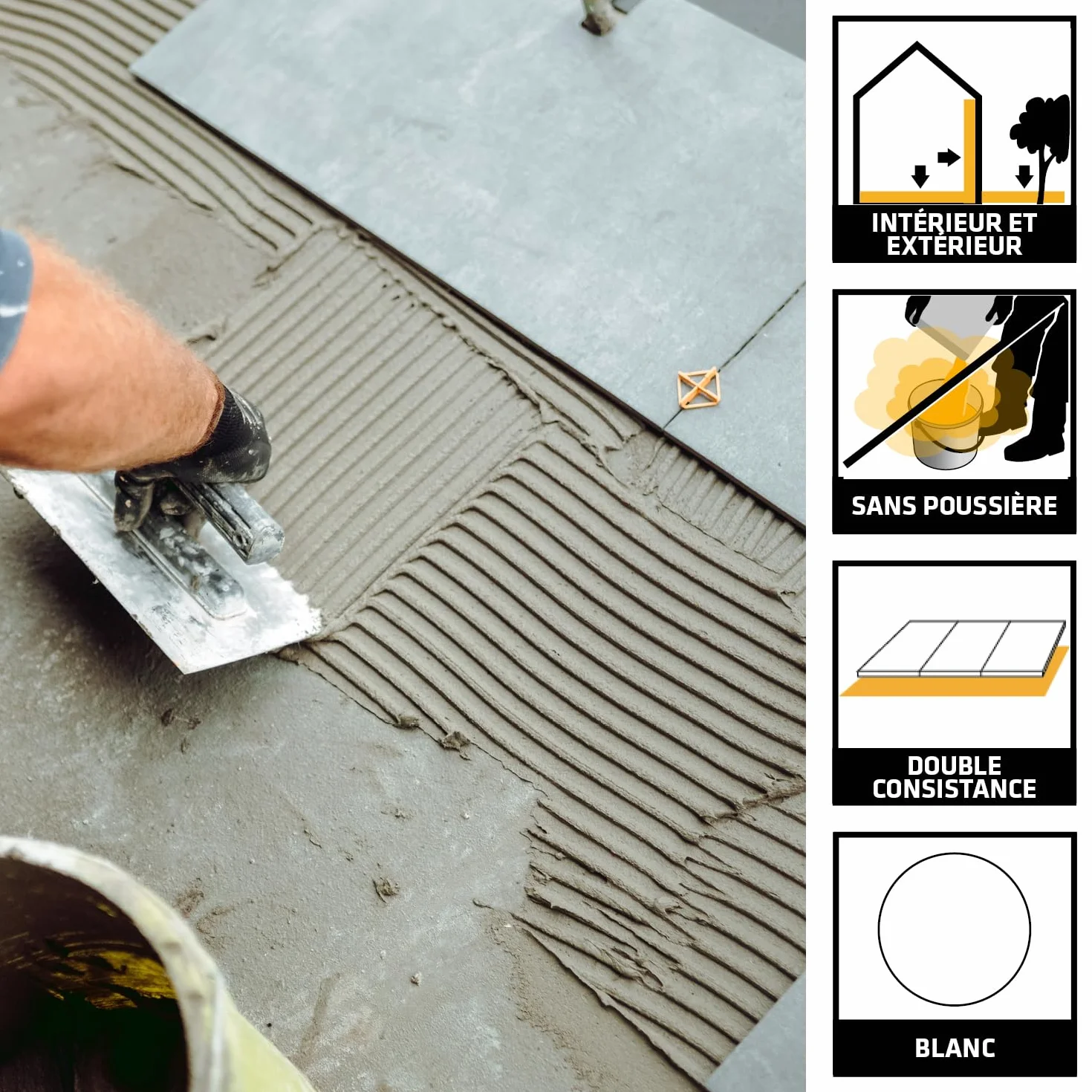 SIKA - Colle à carrelage à double consistance sans poussières - SikaCeram 200 FLEX Blanc - Tous types de carreaux (3600cm² max) - Murs et Sols - Intérieur et Extérieur - 5kg