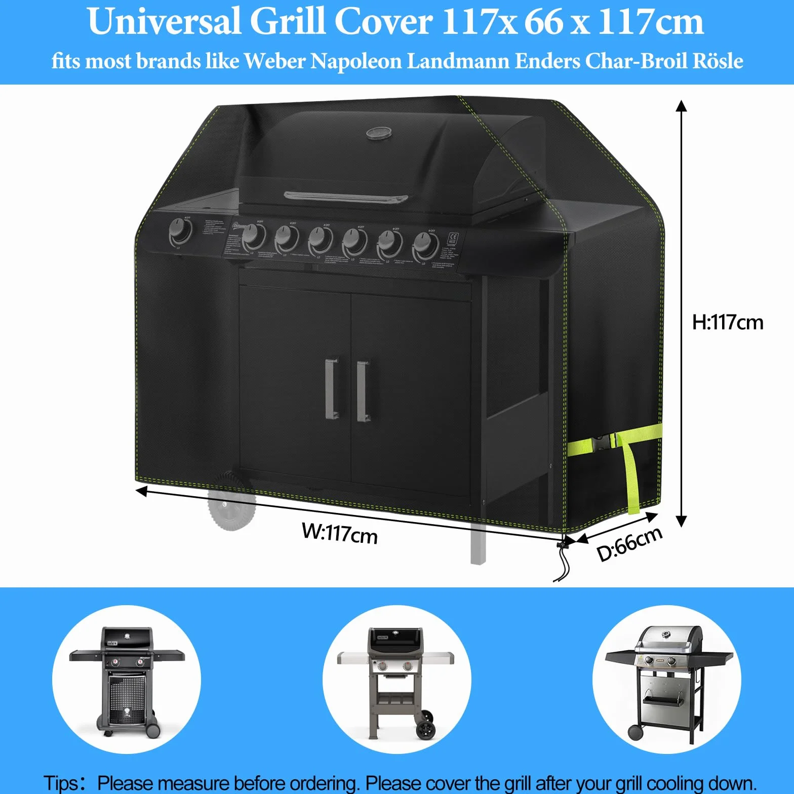 Housse Barbecue Exterieur 420D Oxford Imperméable 117 x 66 x 117 cm Anti-Vent Protection