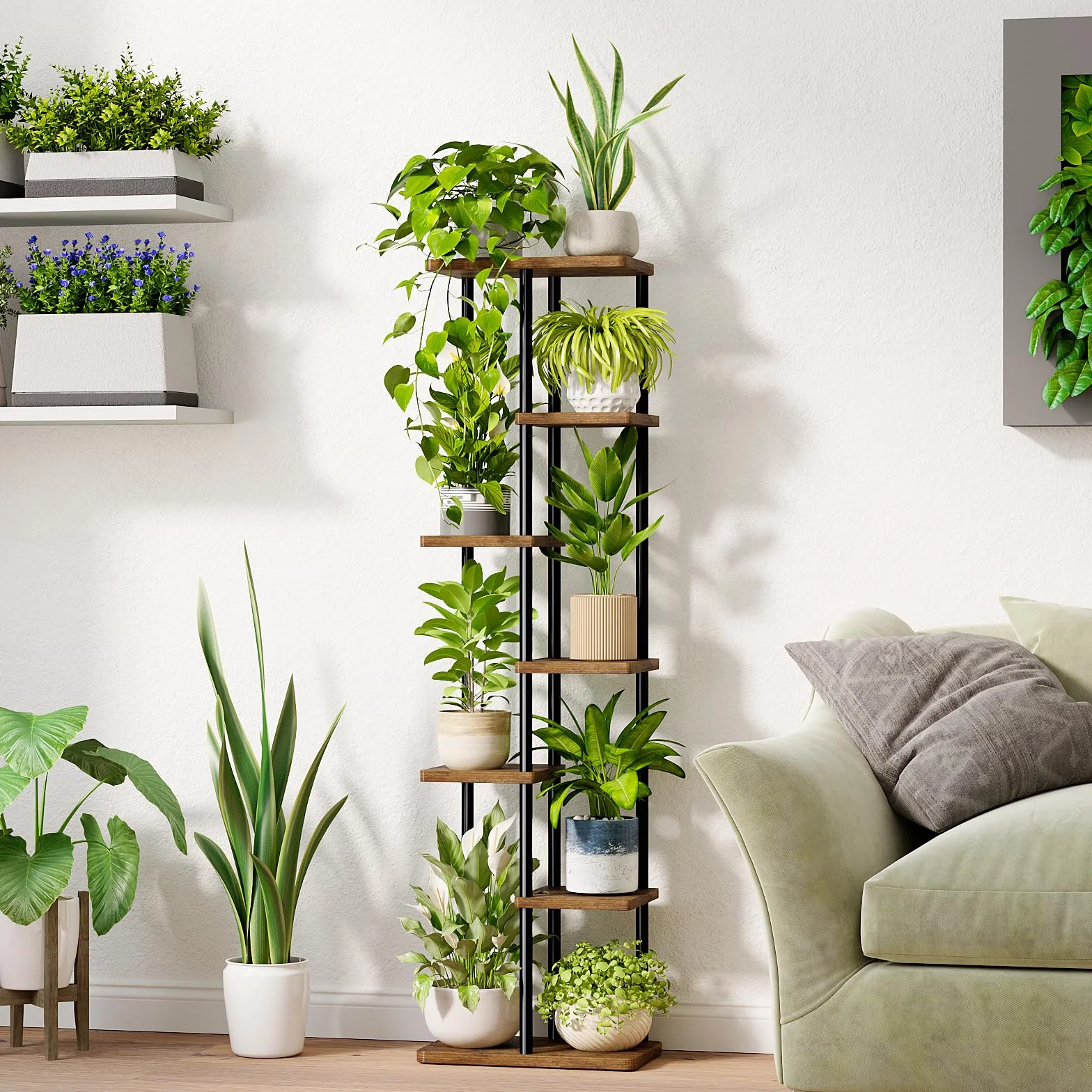 Bamworld Support Plantes Interieur 7 Niveaux Métal Étagère à Fleurs Brun