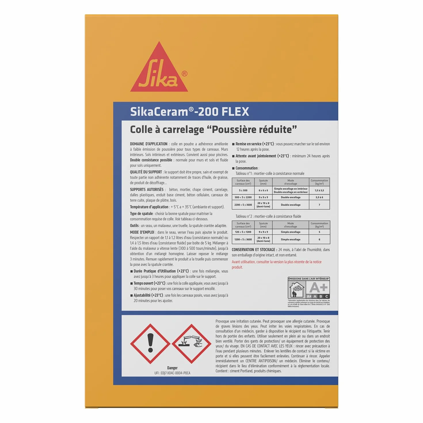 SIKA - Colle à carrelage à double consistance sans poussières - SikaCeram 200 FLEX Blanc - Tous types de carreaux (3600cm² max) - Murs et Sols - Intérieur et Extérieur - 5kg