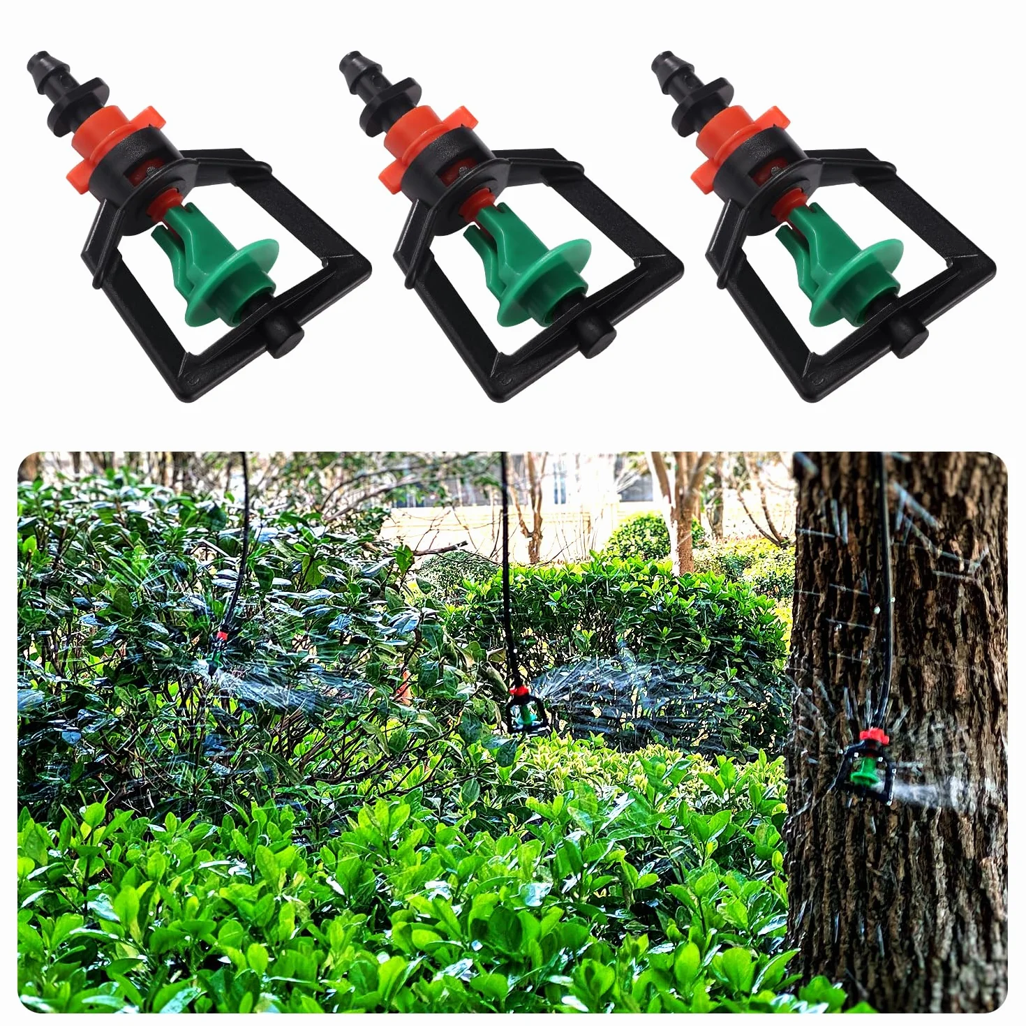 Micro Arroseur Buse 360 Degrés Rotative Tête, Spinning Refraction, avec Connecteur Barb pour Pelouses Jardins