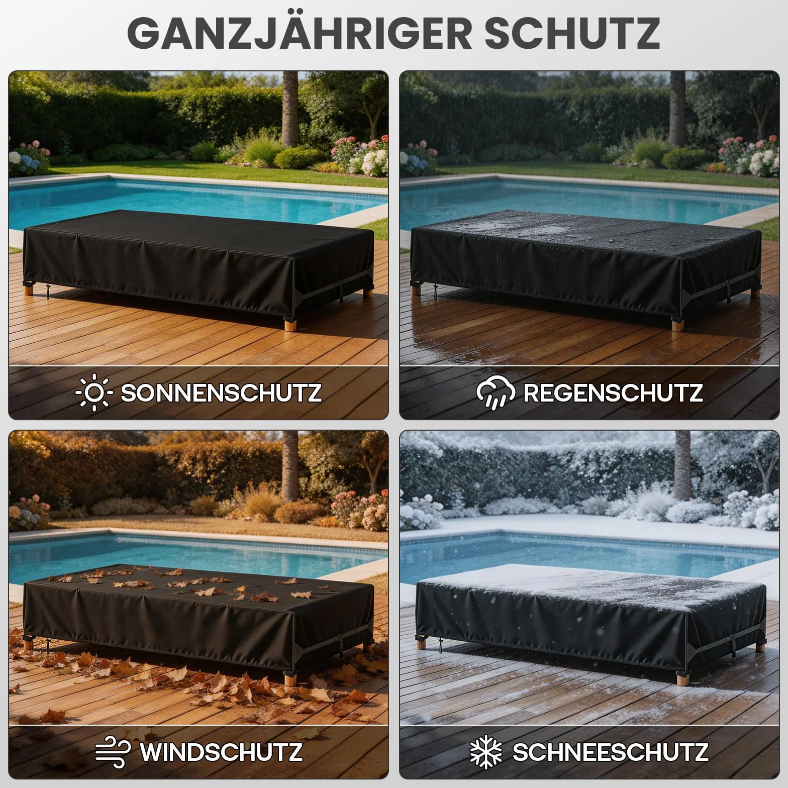 Housse Transat 210x75x40cm 600D PVC Imperméable Extérieur avec Boucles Fixation Aération Réfléchissante Lot de 2