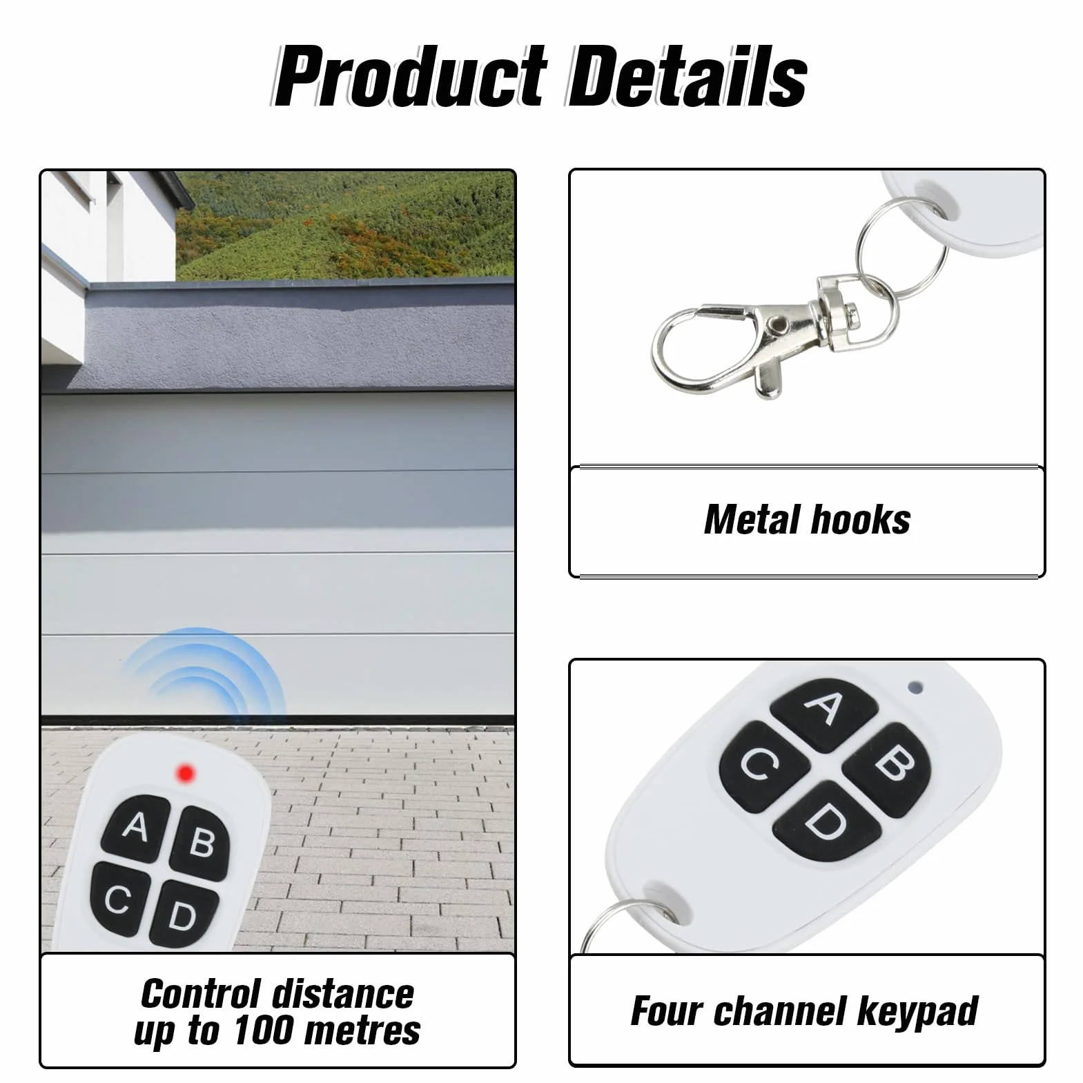 Telecommande Universelle Portail Blanc, Bip Garage Télécommande Porte Clés Universel Sans Fil Voiture, Programmables pour Voiture Garage Porte à 4 Touches pour Portail Automatique Large de Routin