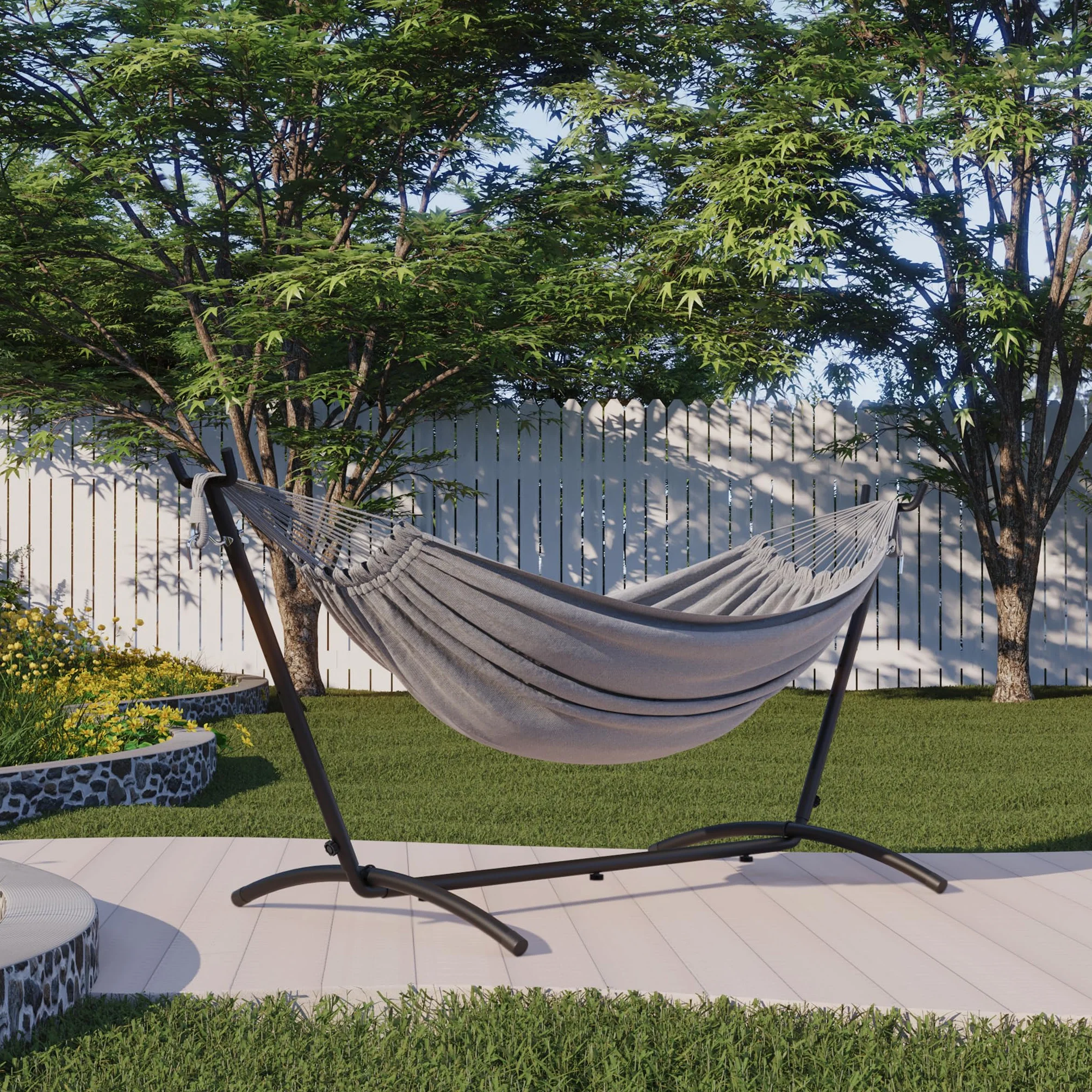 Mondeer Hamac avec Support d'extérieur de Camping Portable, 200 kg Capacité de Charge, Grise