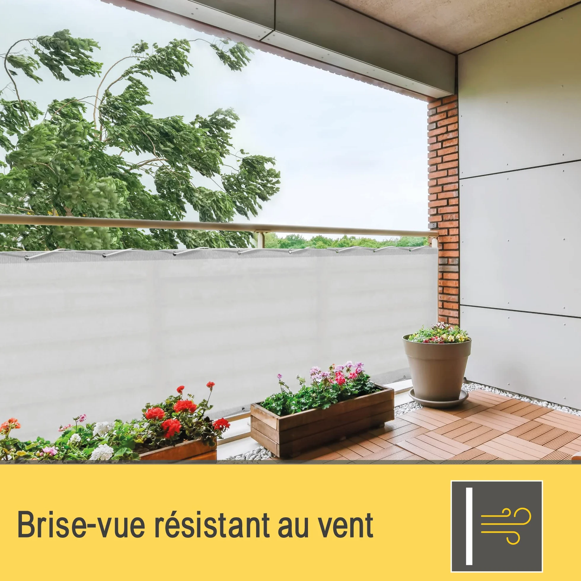 Sol Royal Brise Vue Balcon Extérieur PES SolVision PB2 90x300 cm Blanc Protection UV 160 g/m²