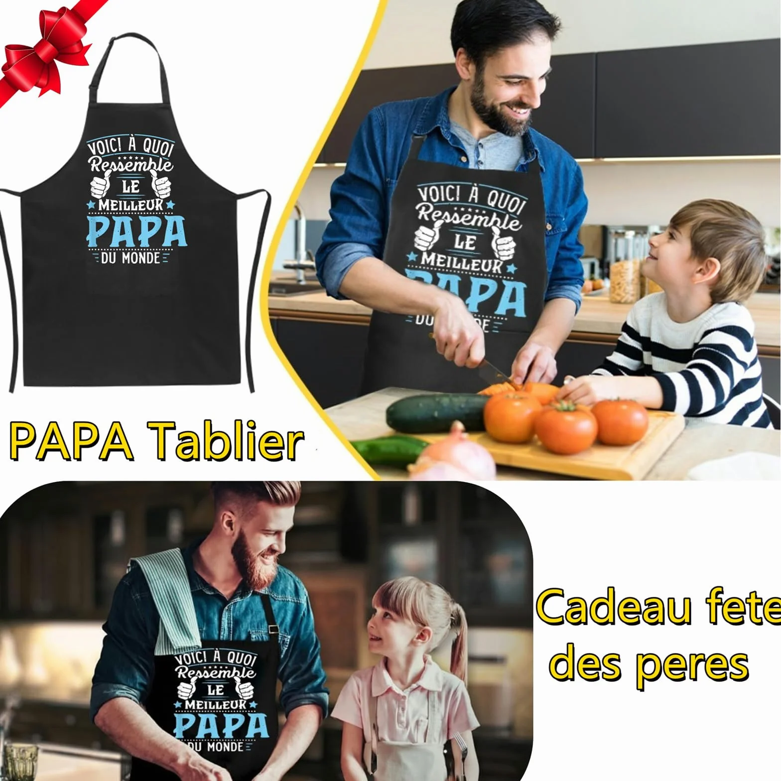 Tablier Cuisine Réglable Chef pour Homme - Cadeau Fête des Pères - Tablier BBQ Jardinage