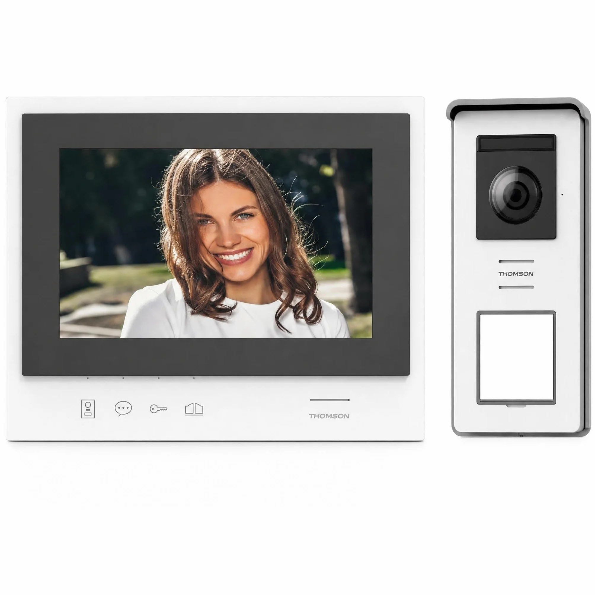 THOMSON Visiophone sans Fil HD Écran 7'' Portée 350m SD 8 Go Vision Nocturne IR Double Commande Portillon/Portail