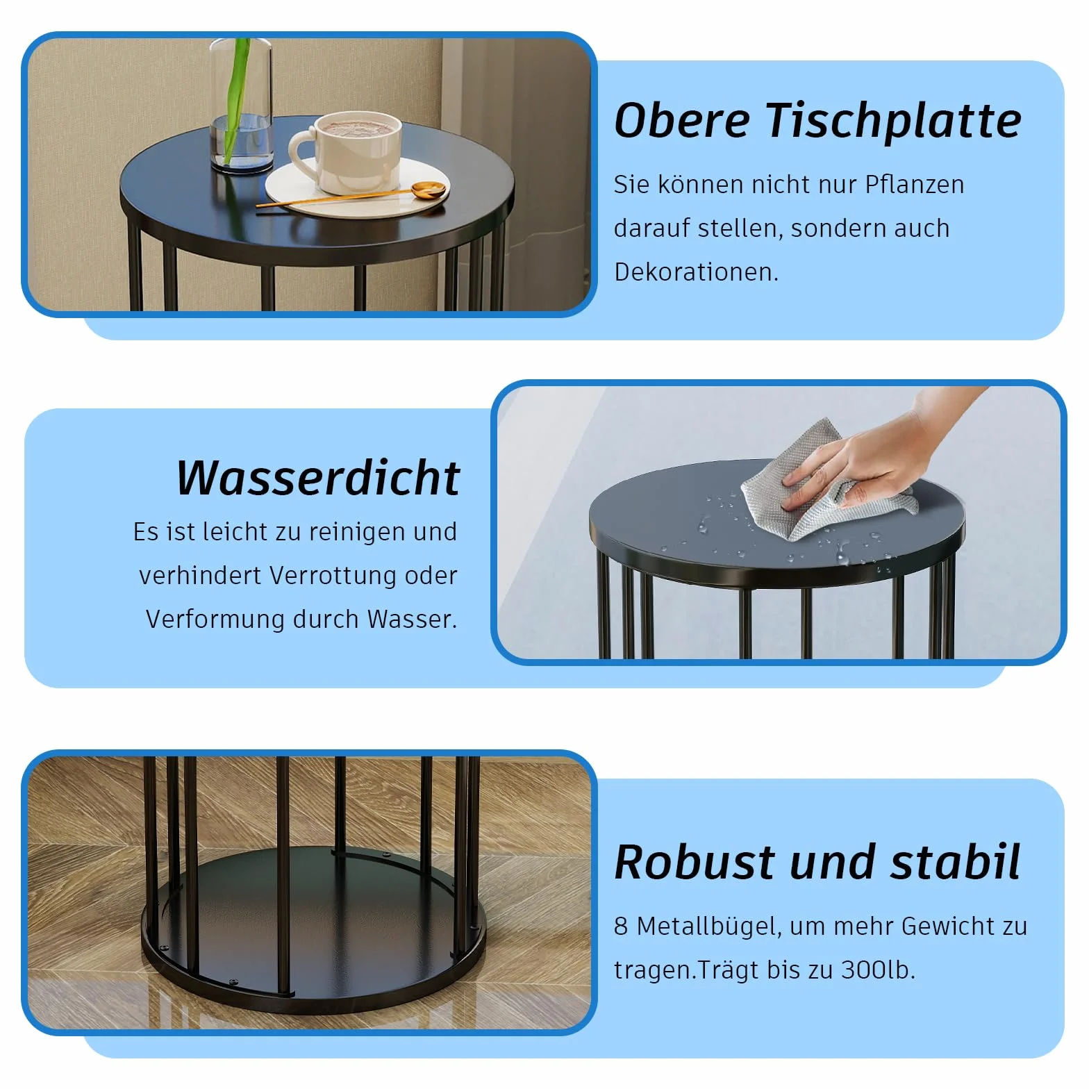 Support rond pour plantes en métal 45 cm Noir pour Jardin Balcon