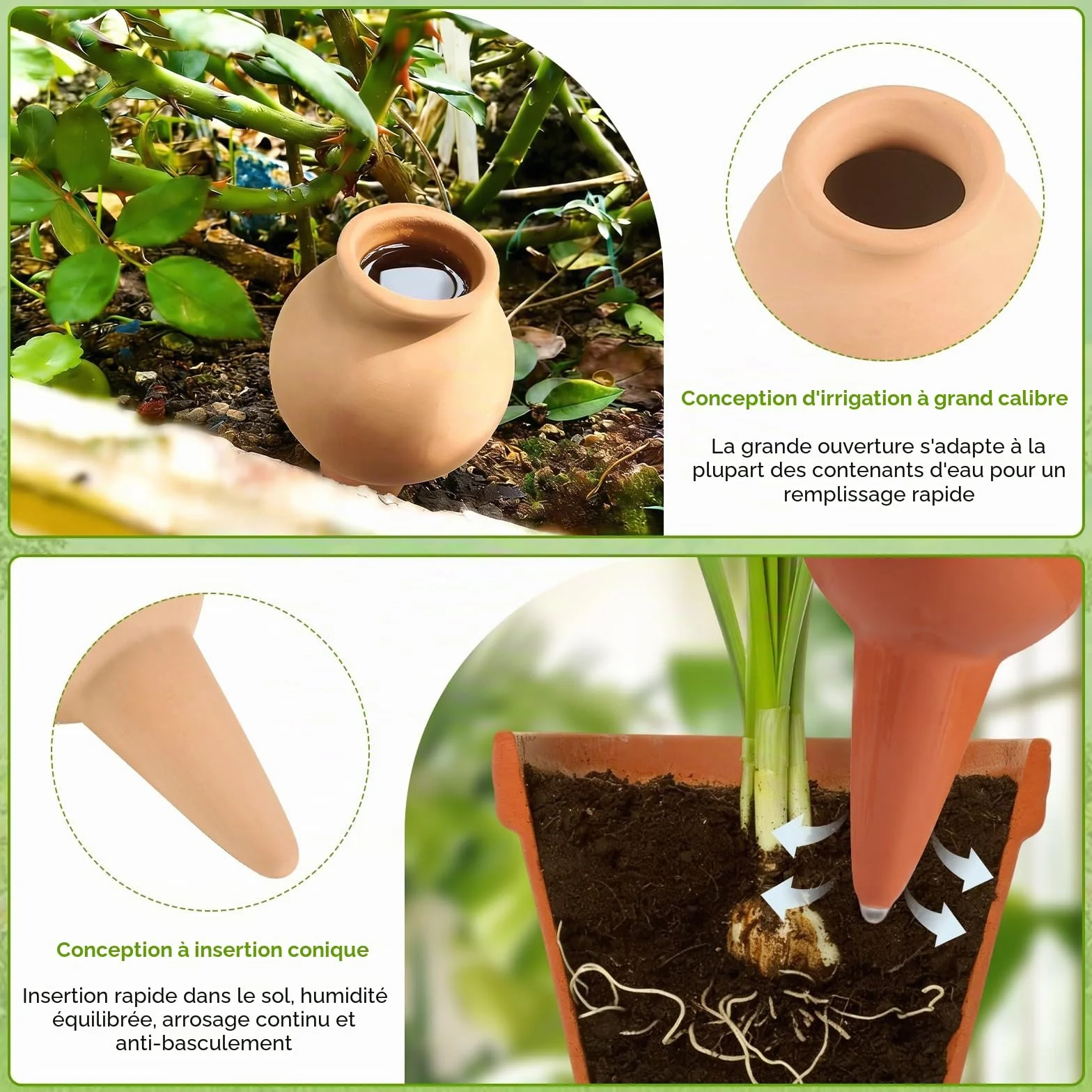 EXLECO Oyas Arrosage Automatique 4pcs Cône Argile 100ml Irrigation Plante Intérieur Extérieur