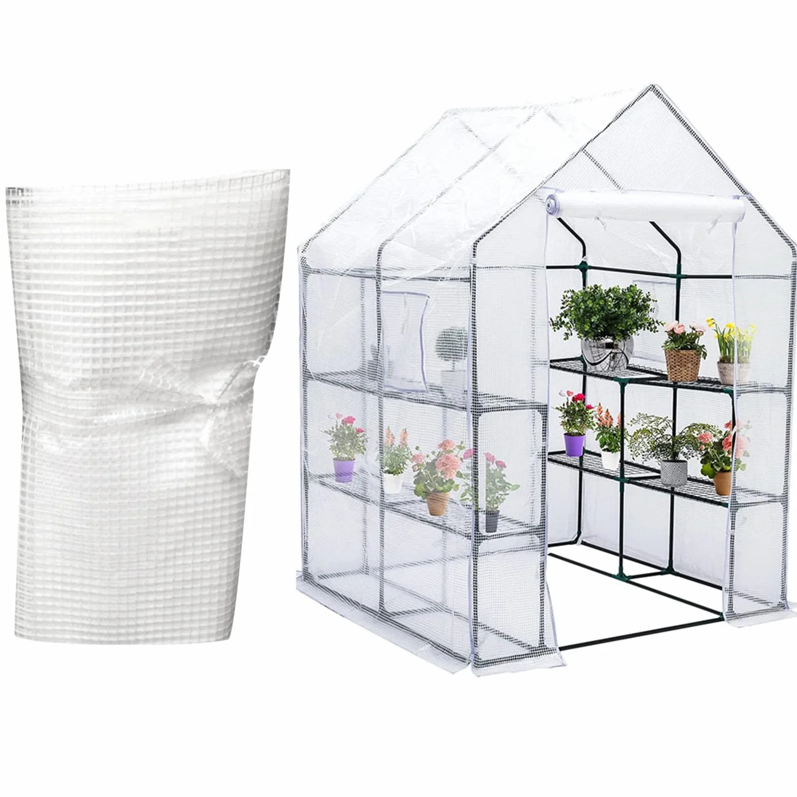 Bâche pour serre inodore 143x143x195cm PE imperméable avec porte Isolation thermique Vert Blanc