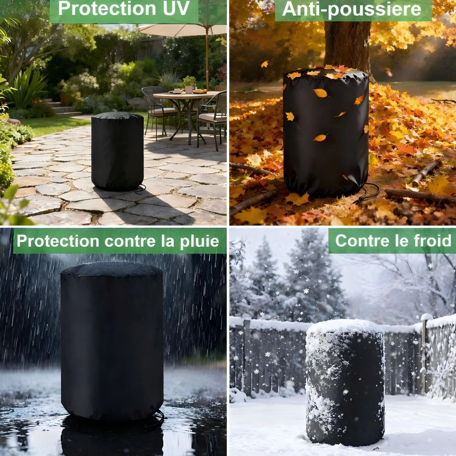 Housse de Barbecue Extérieure Ronde 120x90 cm Noire