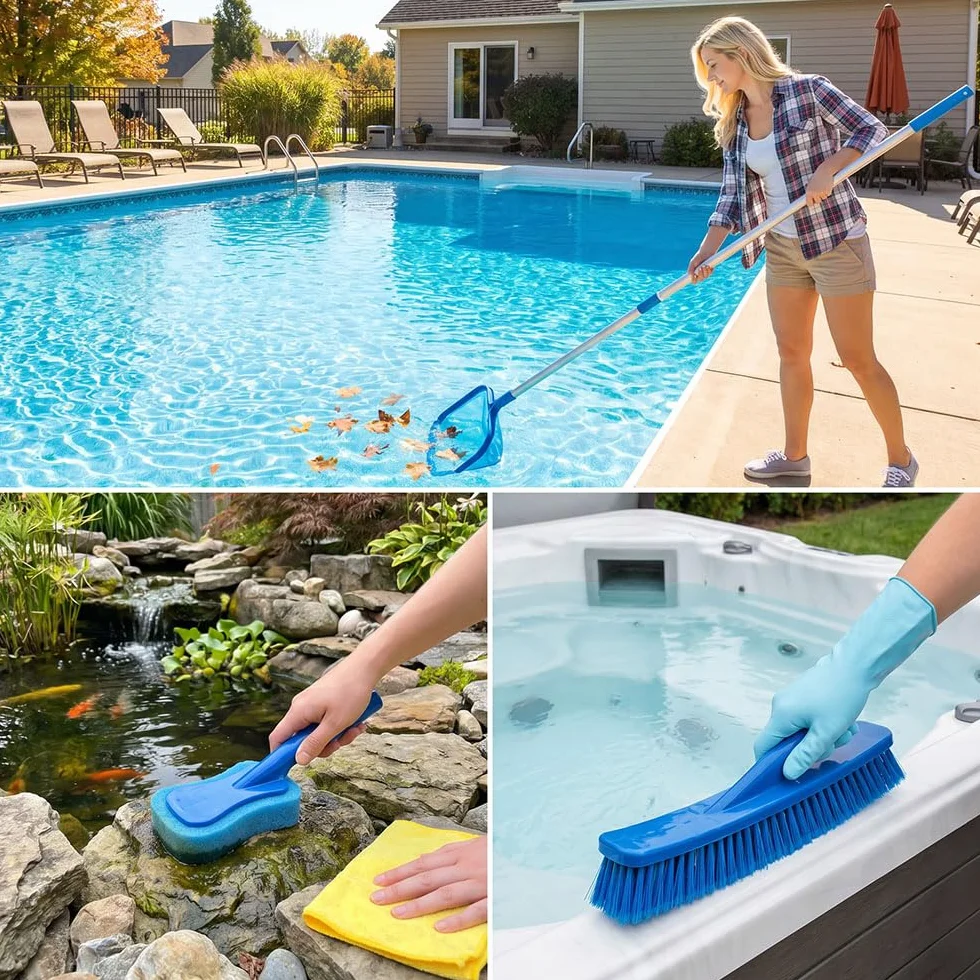 Yi'antai Epuisette Piscine Manche Telescopique 188cm Maille Brosse Kit Nettoyage Bleu