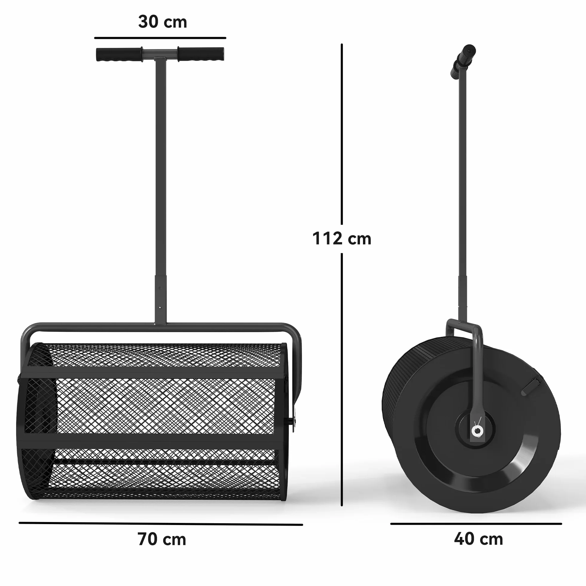 Outsunny Épandeur à Compost 75 L, épandeur de Gazon avec poignée en T réglable, Noir