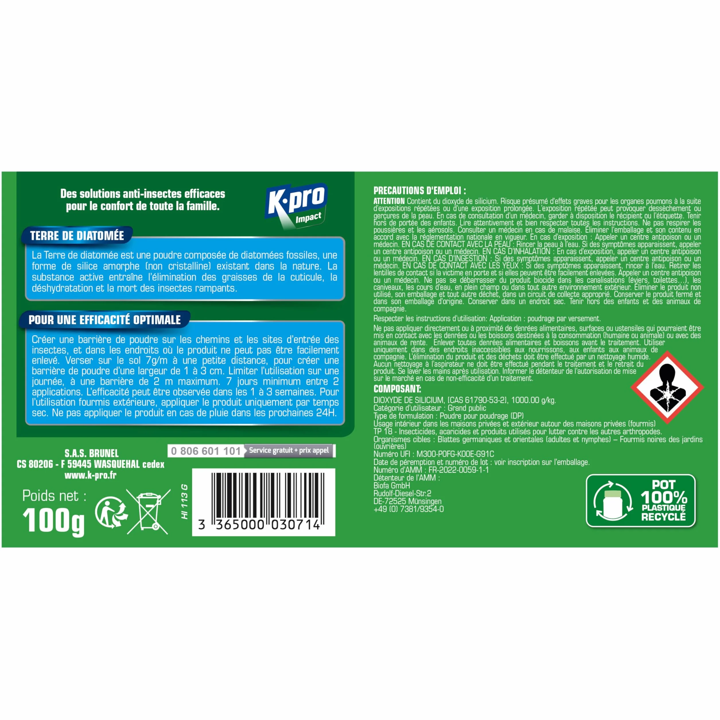Terre de Diatomée Punaises de Lit Poudre 100g Naturel Élimine Fourmis Cafards Blattes Puces