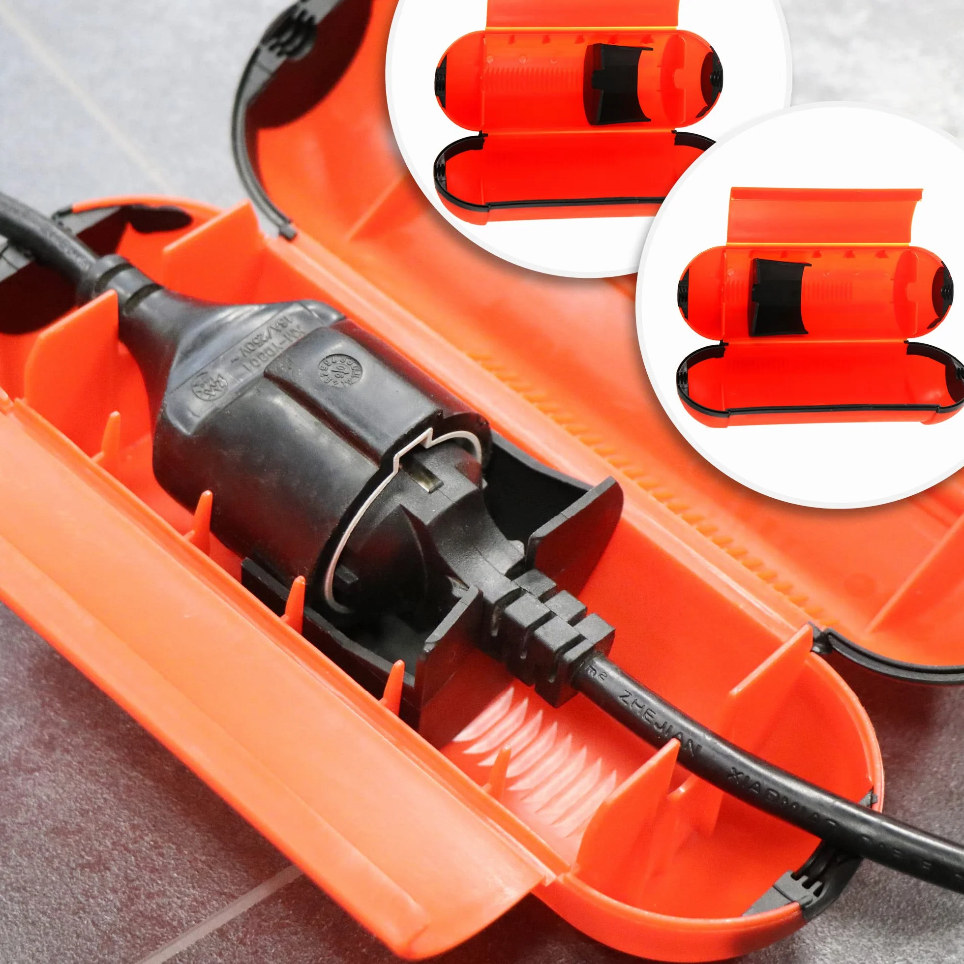 COM-FOUR® 3x boîtier de protection pour connexion enfichable, boîtier de protection pour usage intérieur et extérieur, capsule de protection pour rallonge, sécurité pour fiche et prise Schuko (Orange)