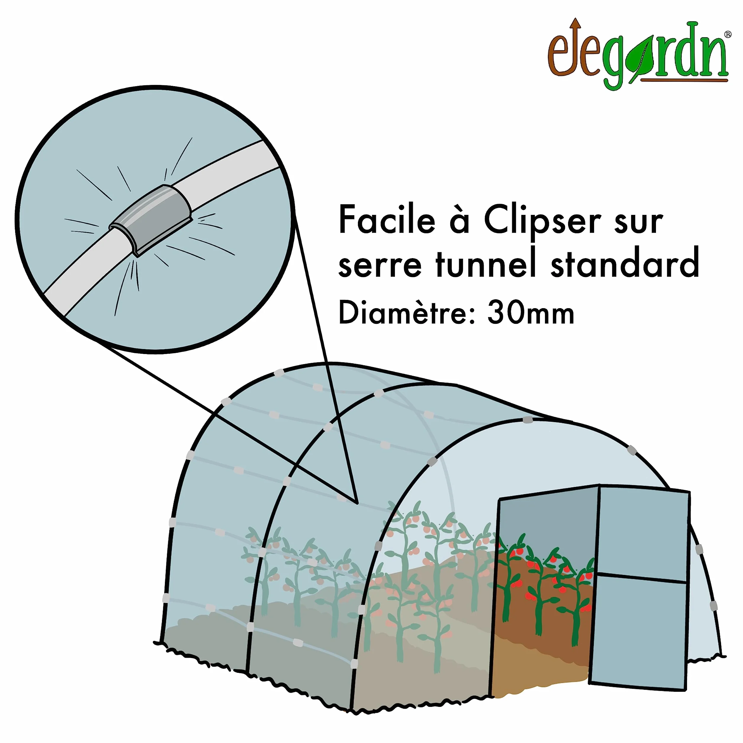 Elegardn Lot de 20 Clips pour Serre 30mm x 30mm Métal Revêtement Zinc