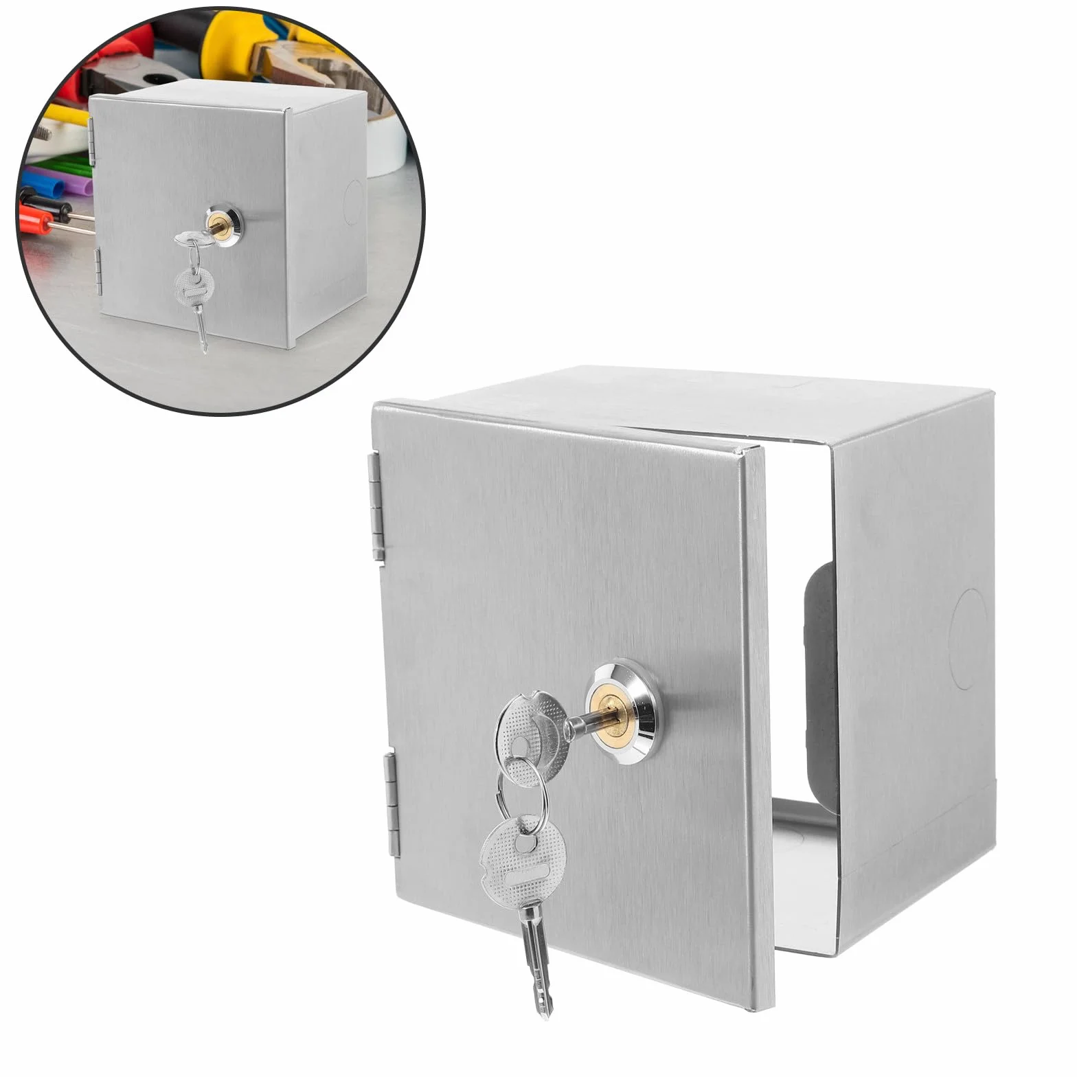 UKCOCO Boîtier de Prise Étanche avec Serrure : Boîtier de Prise en Acier Inoxydable de Type 86, de Mural Extérieur, Couvercle de Panneau de pour Usage Industriel, Commercial Et Résidentiel.