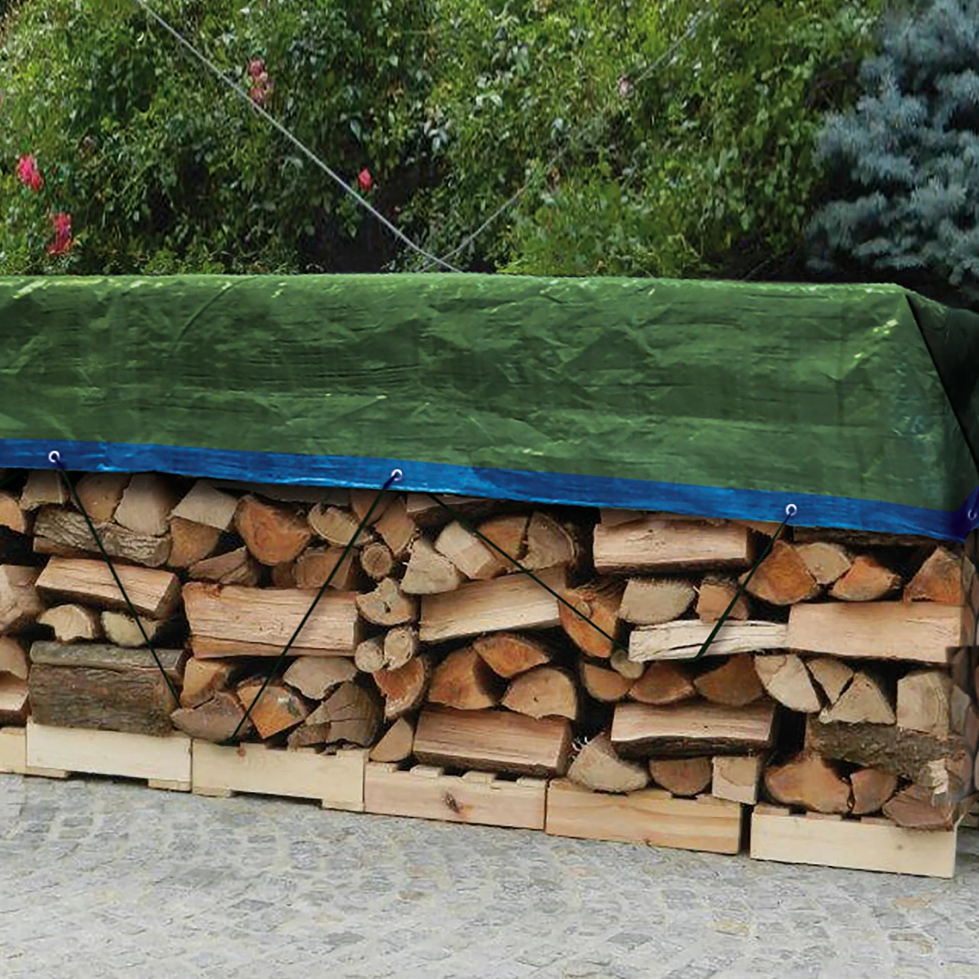 Tenax Cover All Bâche avec œillets en métal imperméable et indéchirable 3 x 5 m Vert/bleu 90 g/m² Pour bois, meubles de jardin, voitures, piscines, bateaux, camping